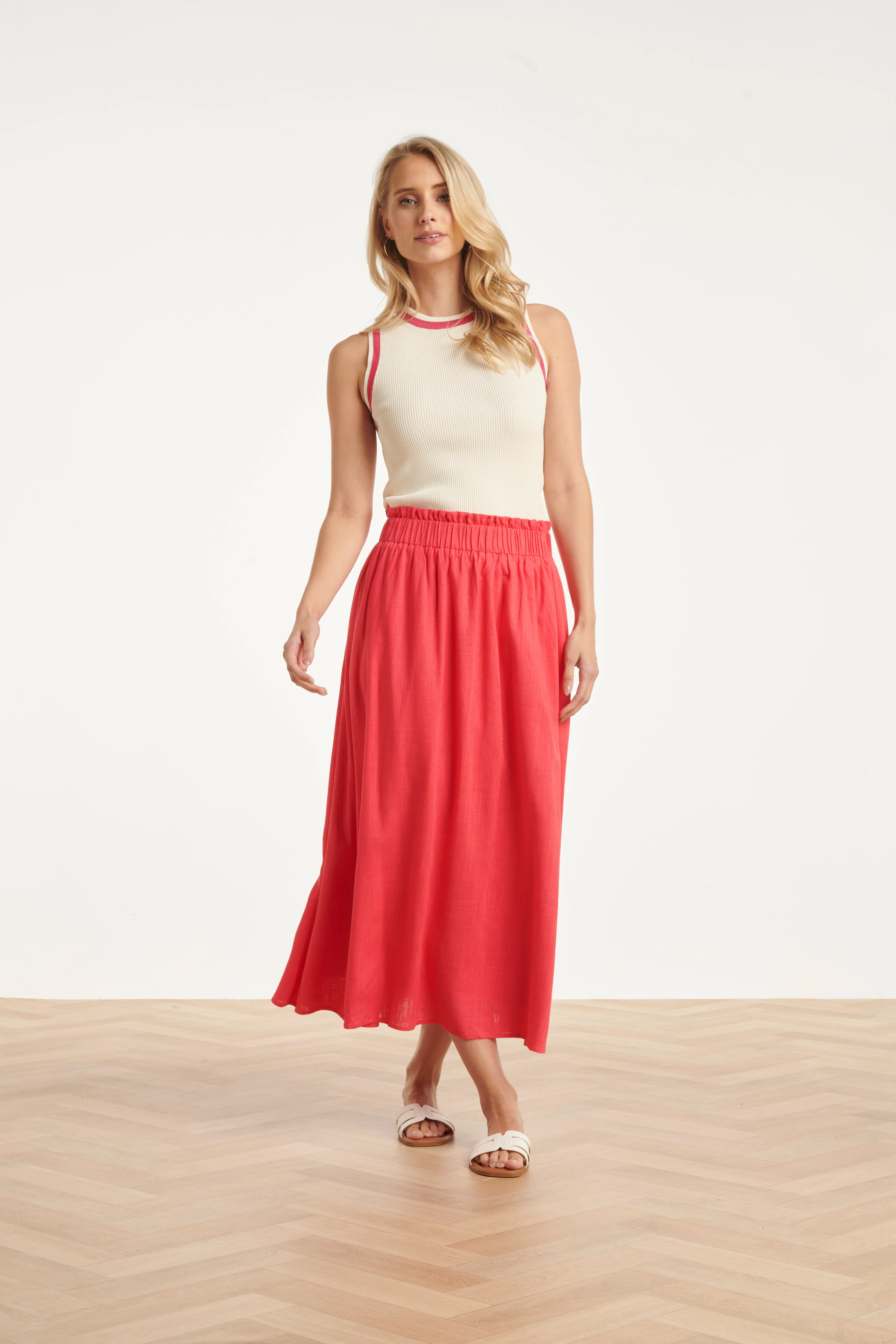 Dames Rok Met Elastische Taille En Midi Lengte | Fuchsia - Image 3