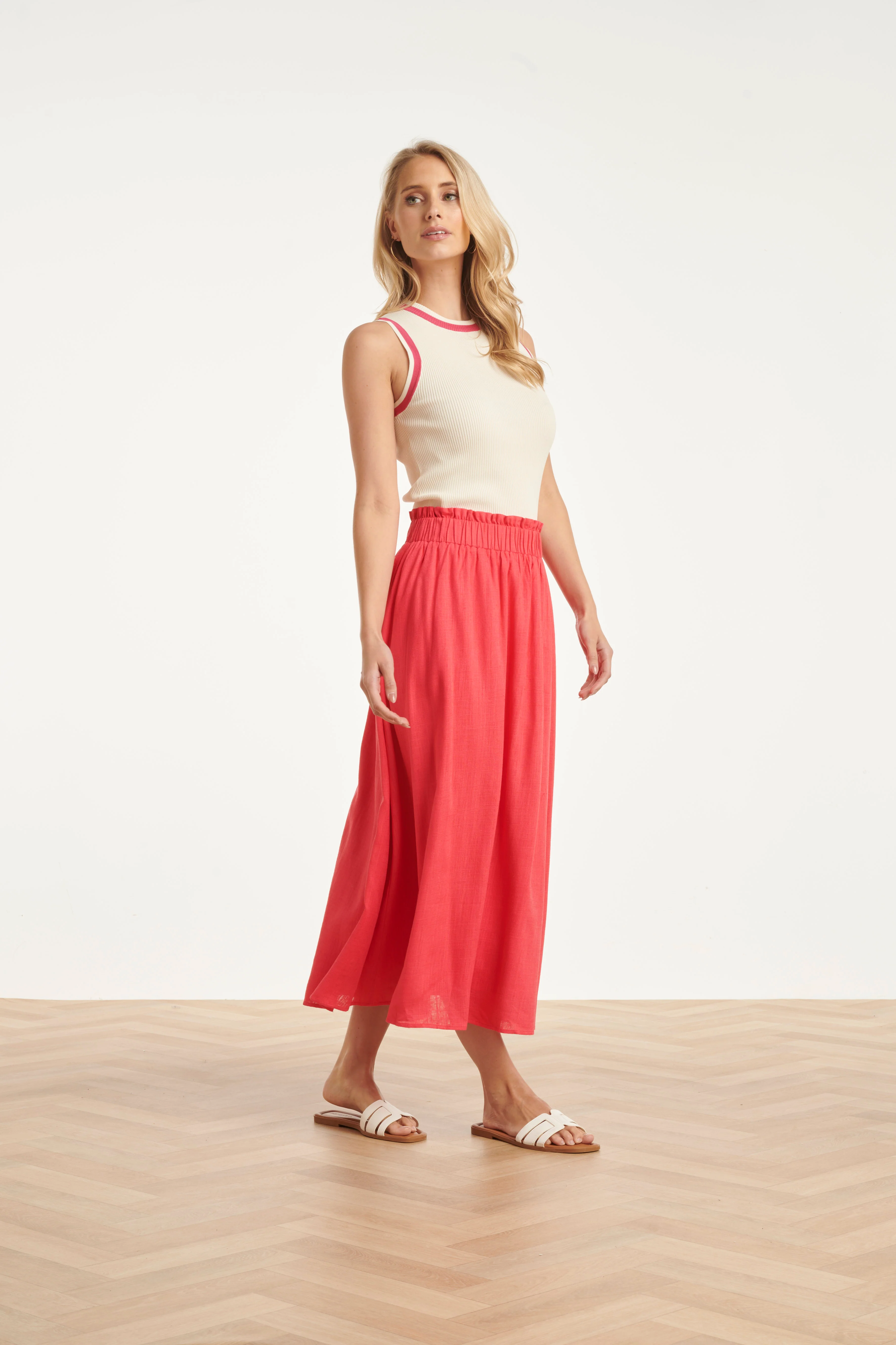 Dames Rok Met Elastische Taille En Midi Lengte | Fuchsia - Image 4