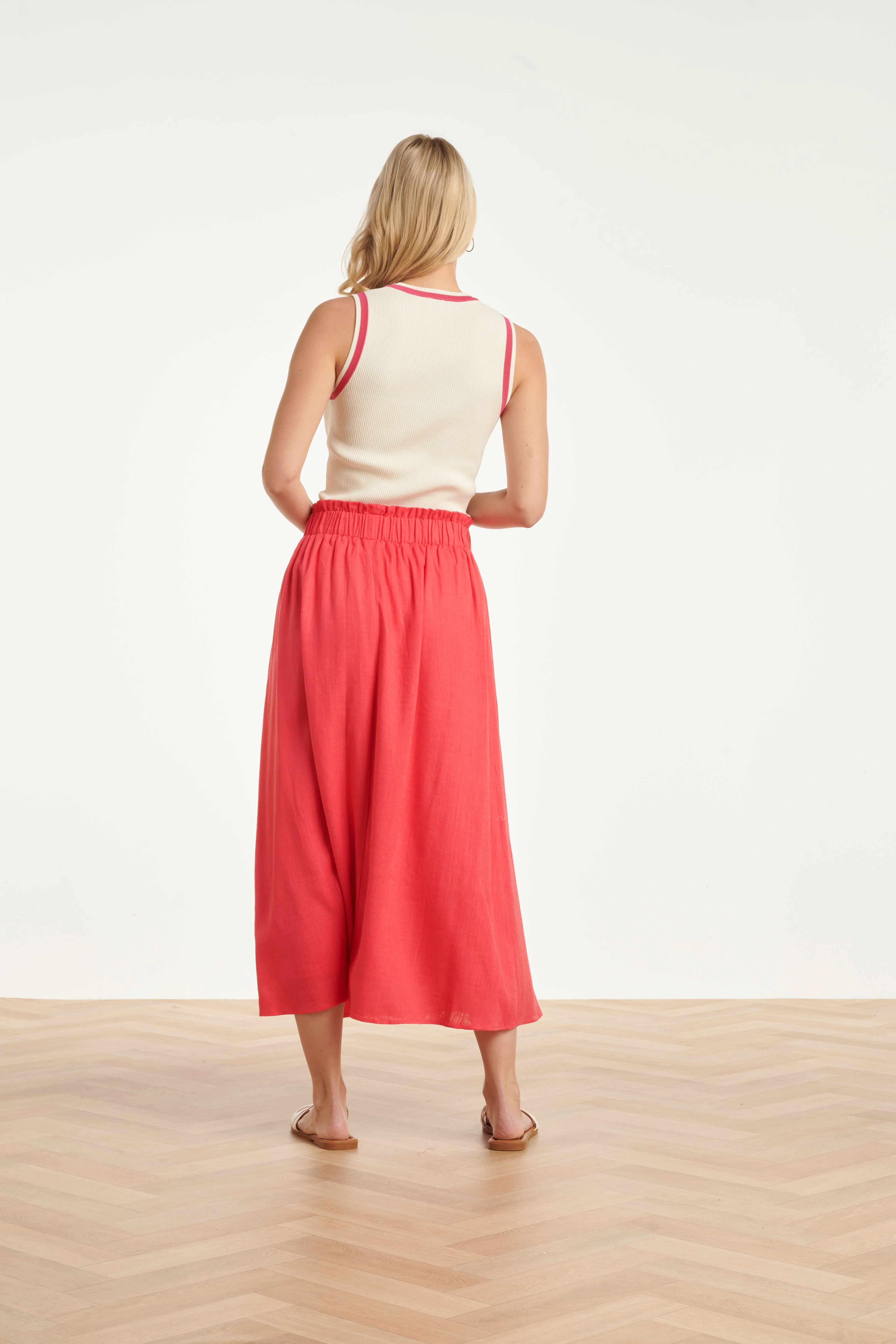 Dames Rok Met Elastische Taille En Midi Lengte | Fuchsia - Image 6