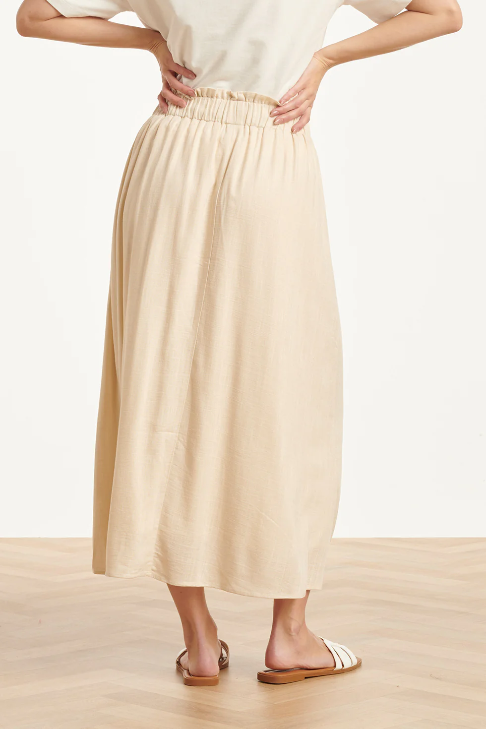 Dames Rok Met Elastische Taille En Midi Lengte | Sand - Image 12