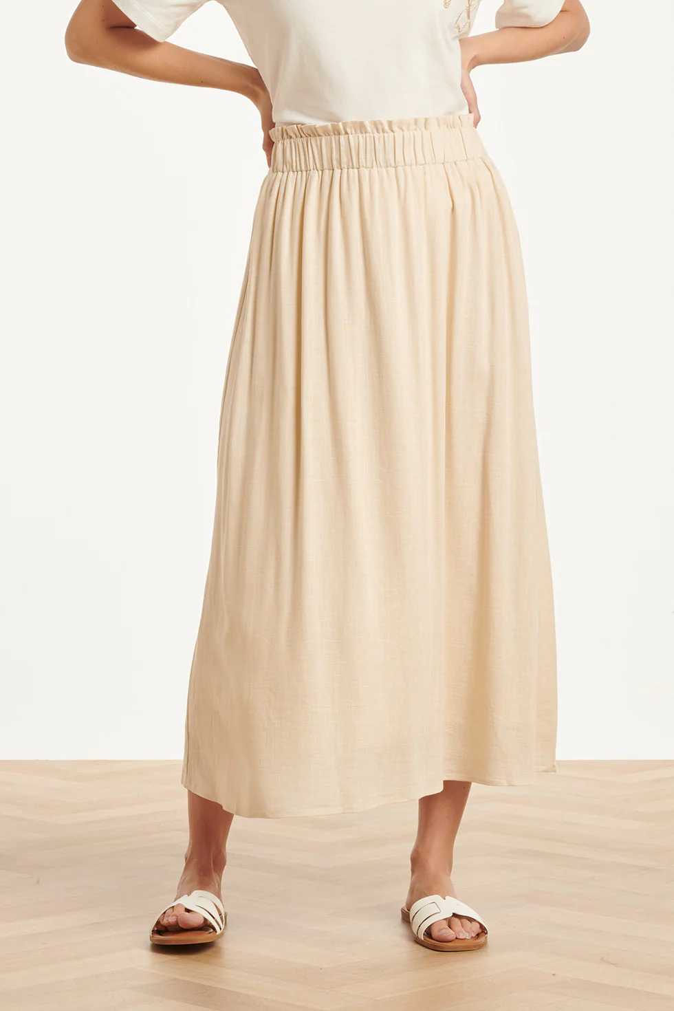 Dames Rok Met Elastische Taille En Midi Lengte | Sand - Image 6