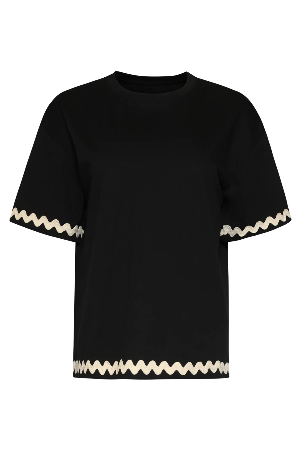Dames T-Shirt Met Golvende Afwerking | Black - Sand - Image 4