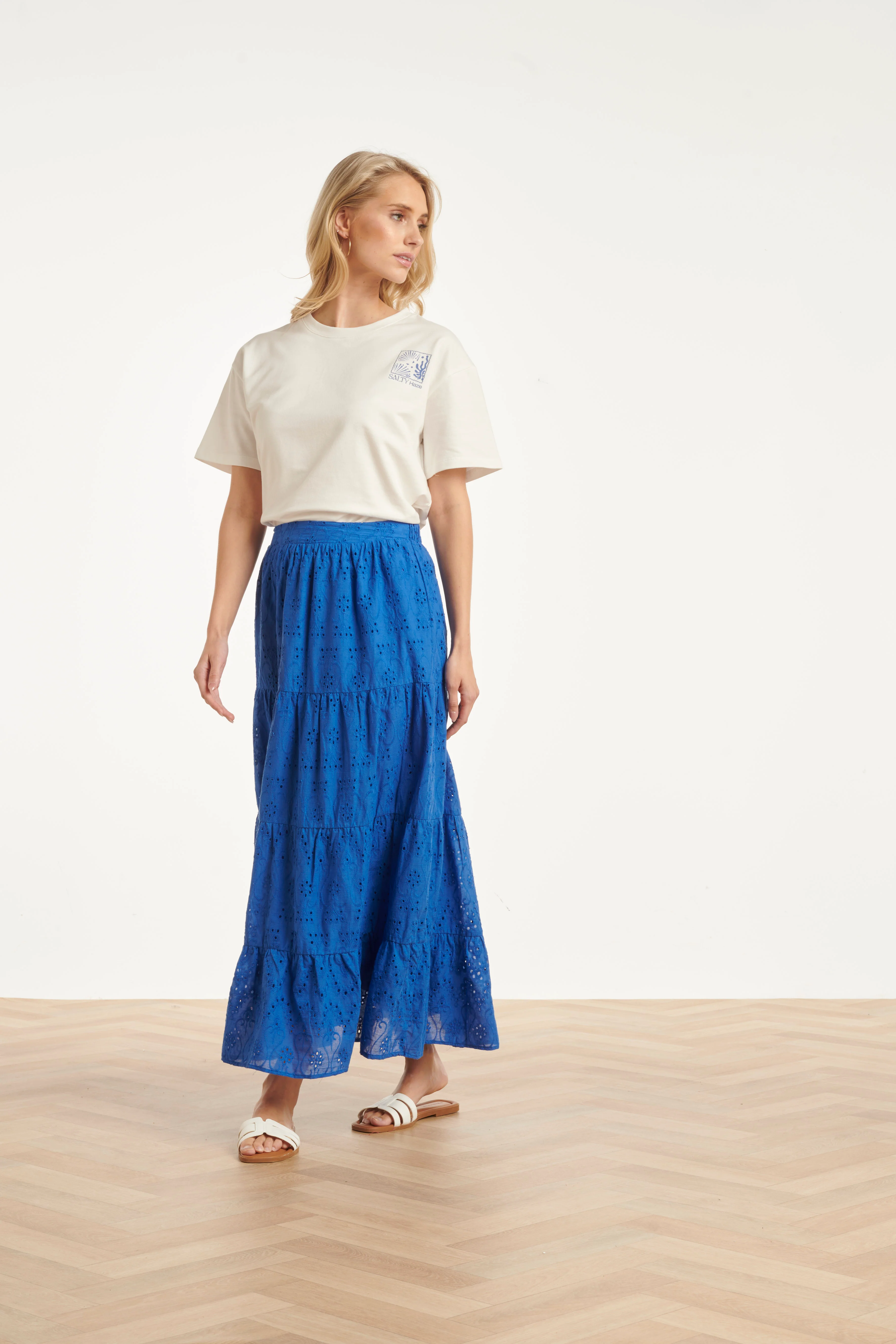 Dames T-Shirt Met Salty Haze Print Voor- En Achterzijde | Off White - Cobalt - Image 6