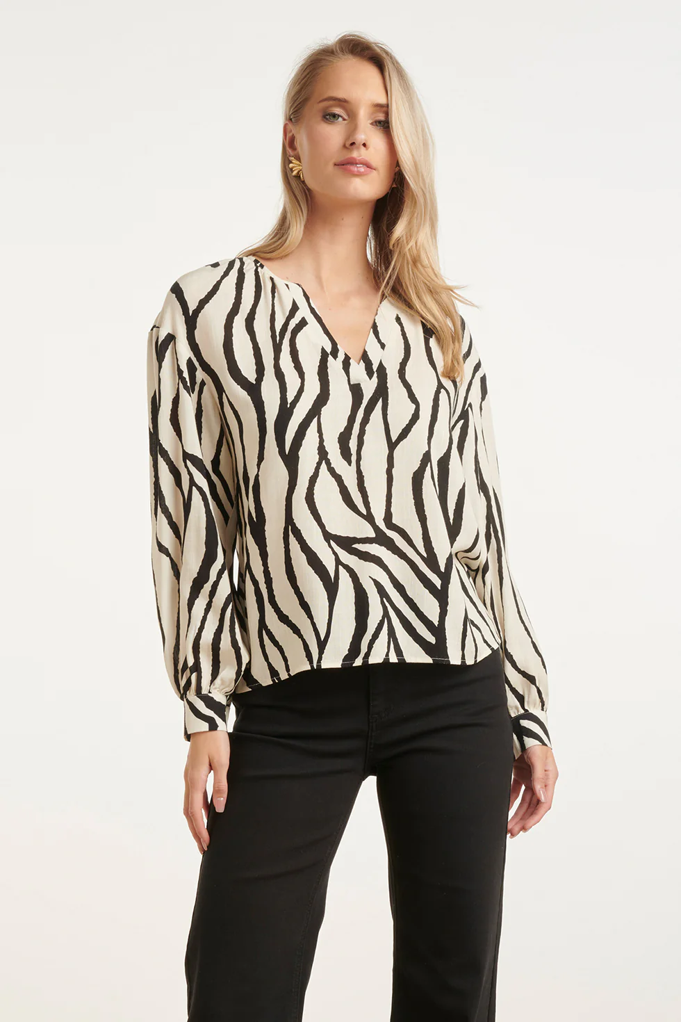 Dames Top Met Abstracte Zebra Print In Off-White En Zwart | Off White - Black