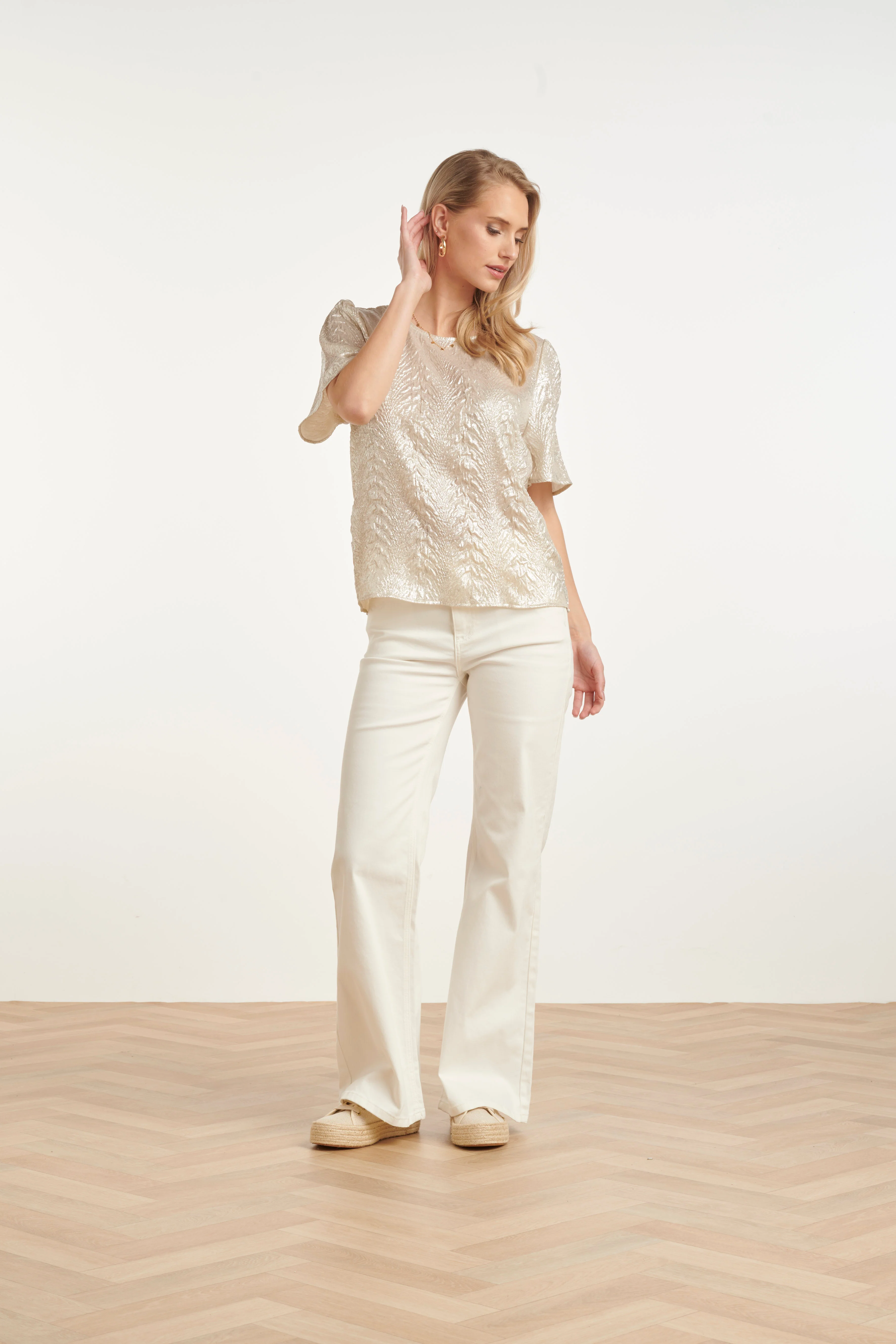 Dames Top Met Metallic Structuur | Off White - Image 3
