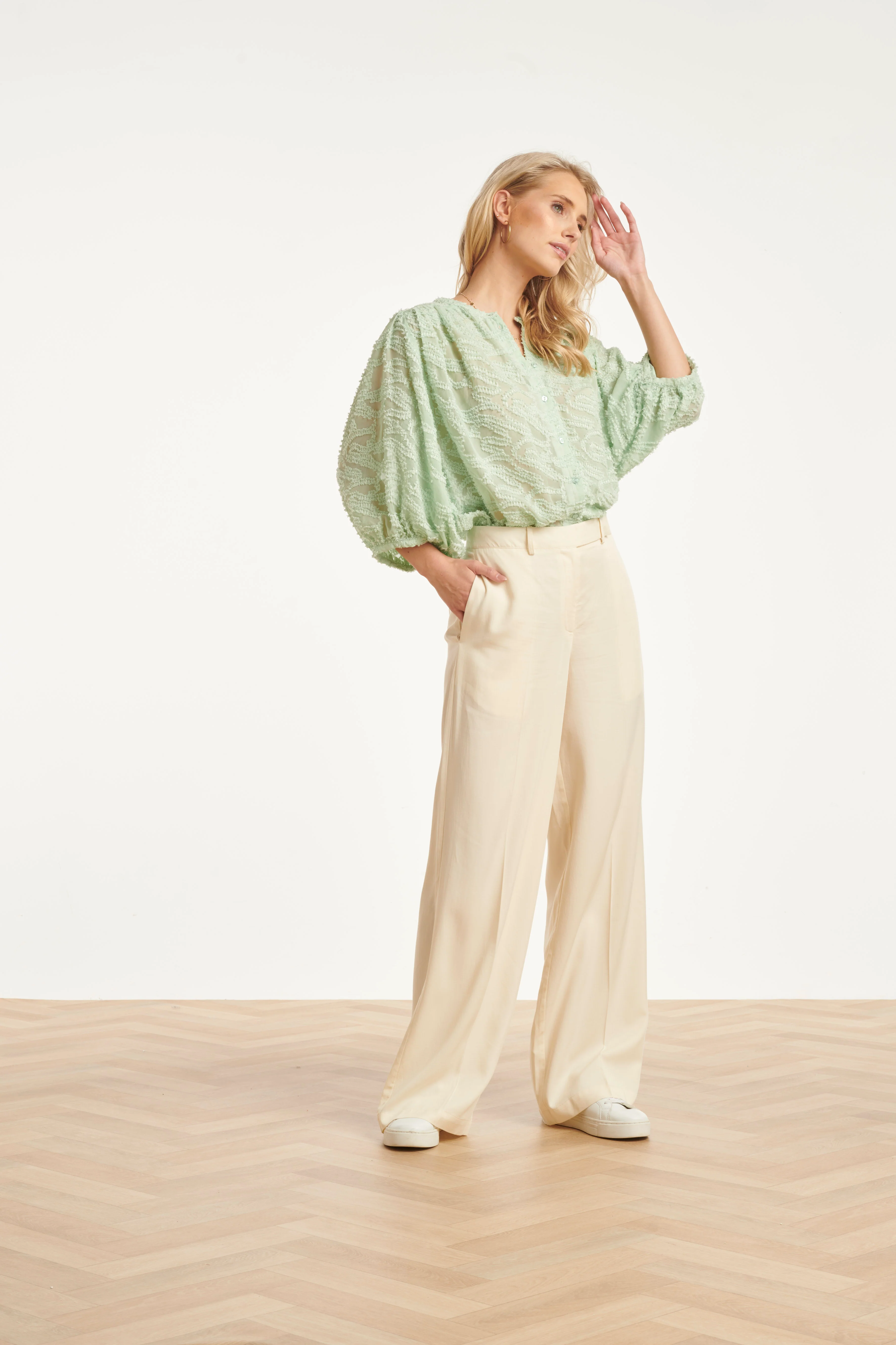 Dames Zachte Wijde Pantalon Met Rechte Pijpen | Off White - Image 8