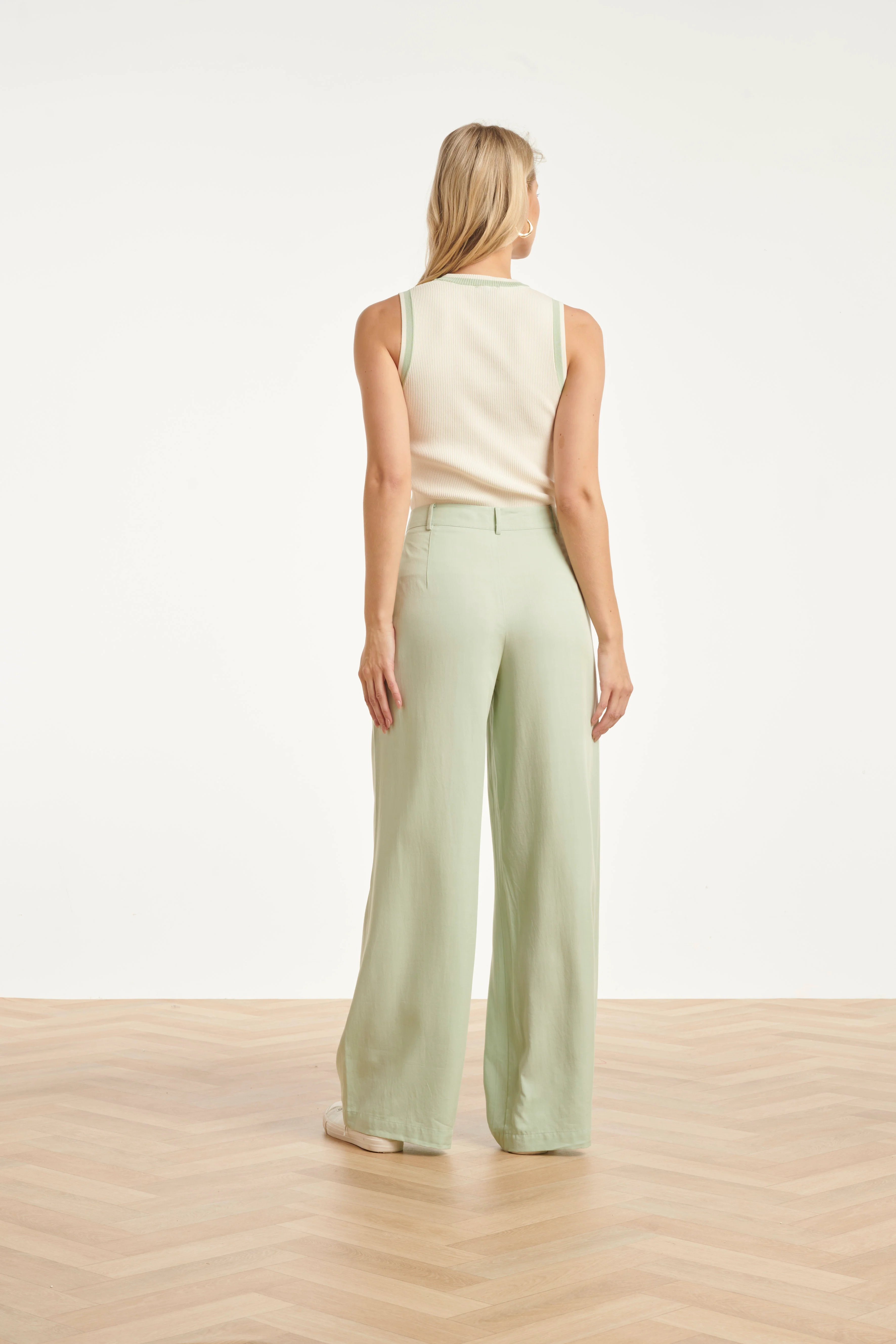 Dames Zachte Wijde Pantalon Met Rechte Pijpen | Soft Green - Image 11