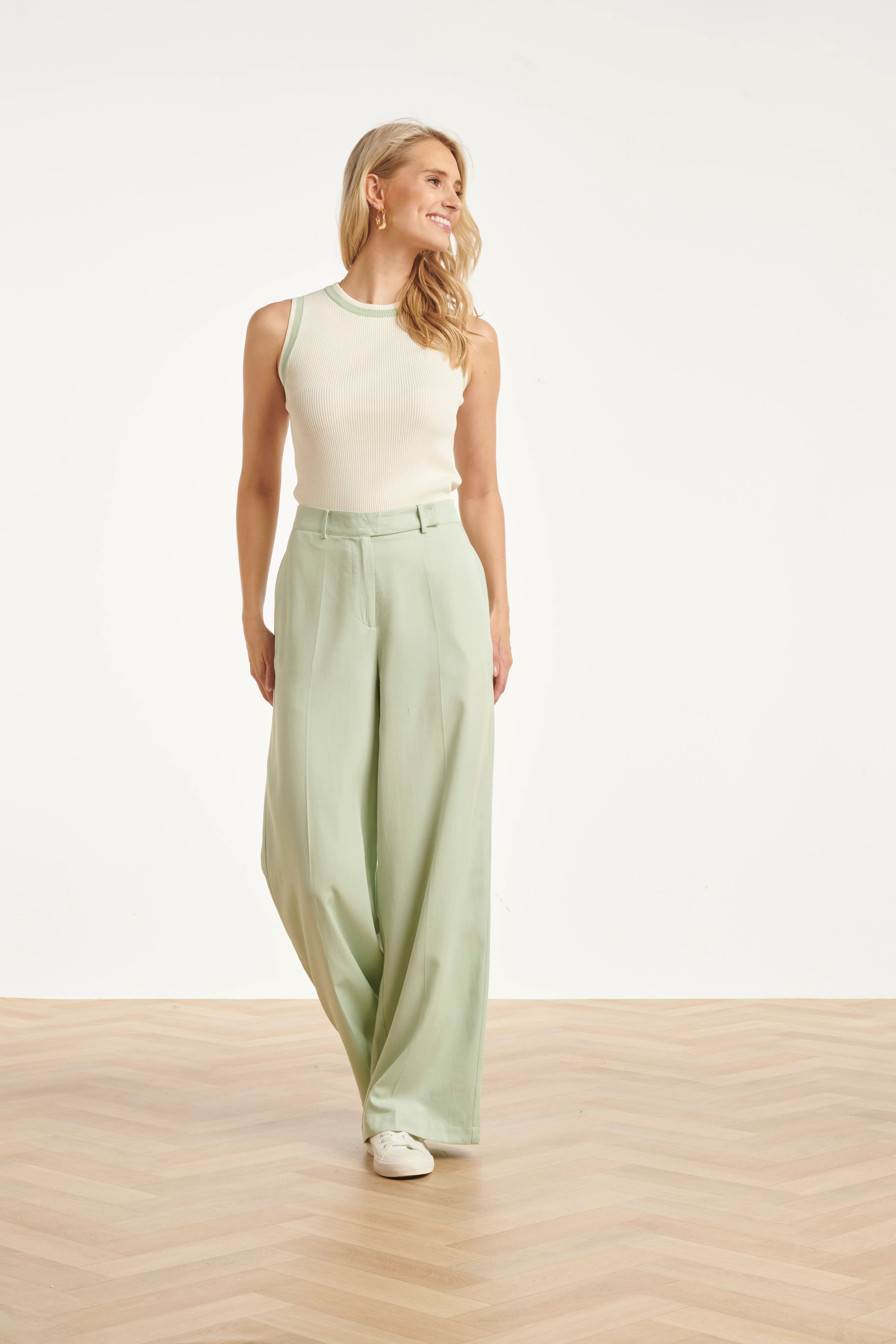 Dames Zachte Wijde Pantalon Met Rechte Pijpen | Soft Green - Image 5