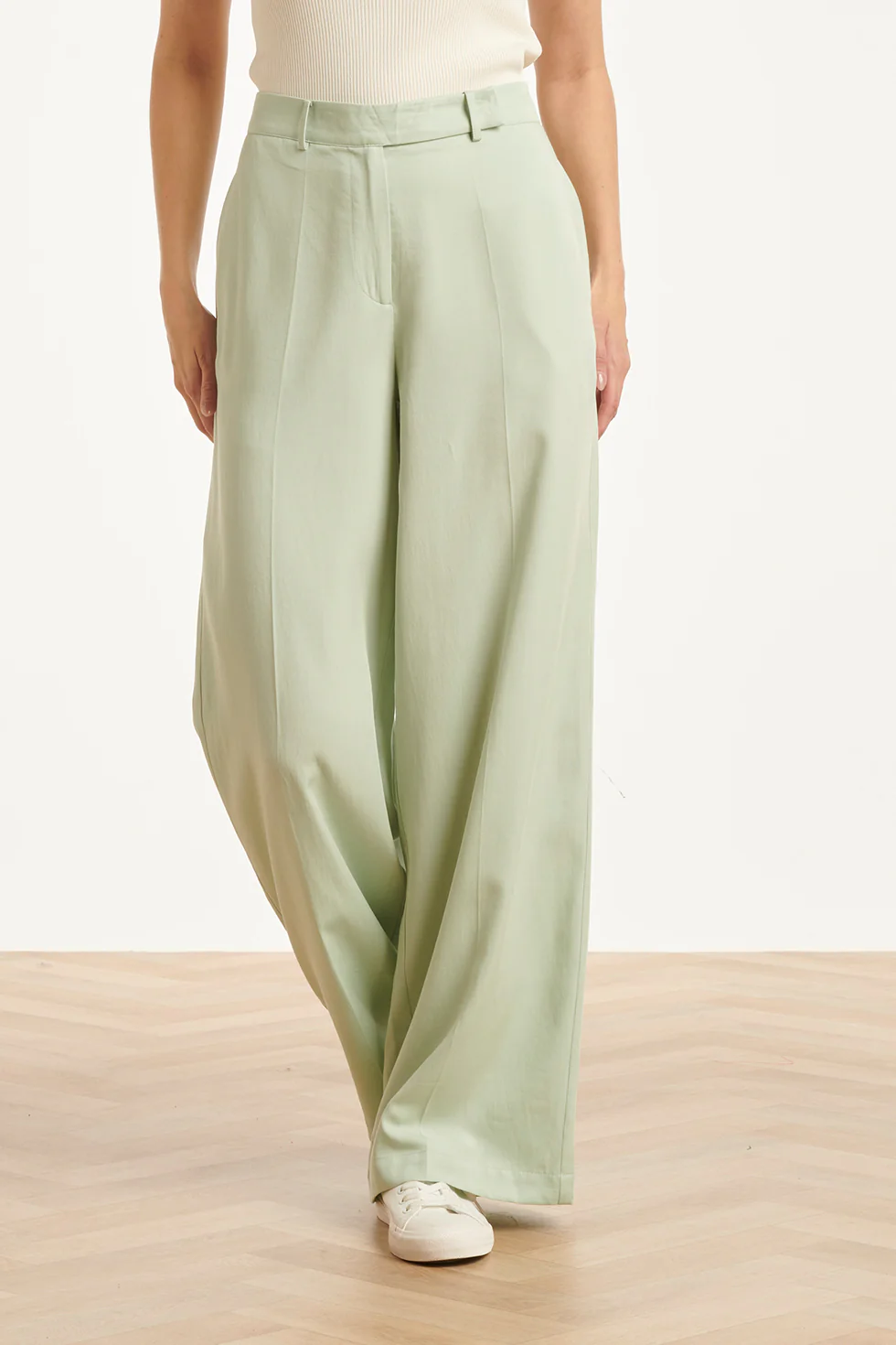 Dames Zachte Wijde Pantalon Met Rechte Pijpen | Soft Green - Image 6