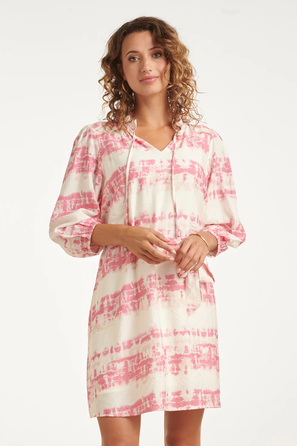 Damesjurk Met Roze Tie-Dye Print | Old Pink - Sand