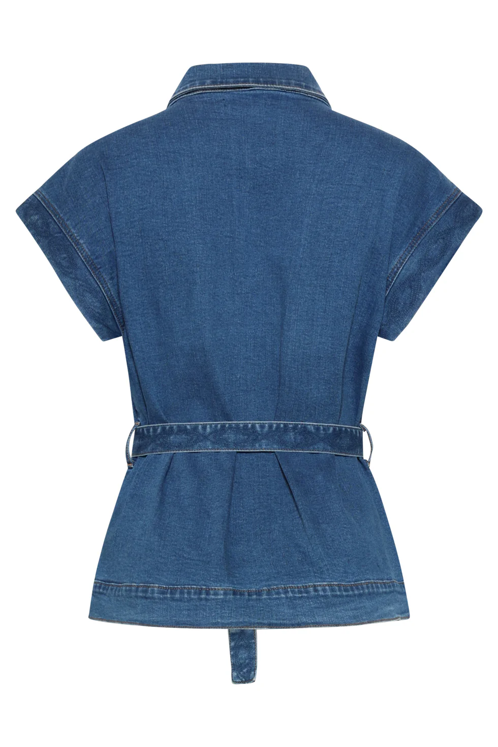 Denim Gilet Met Knoopsluiting En Kapmouwen | Medium Blue Denim - Image 14