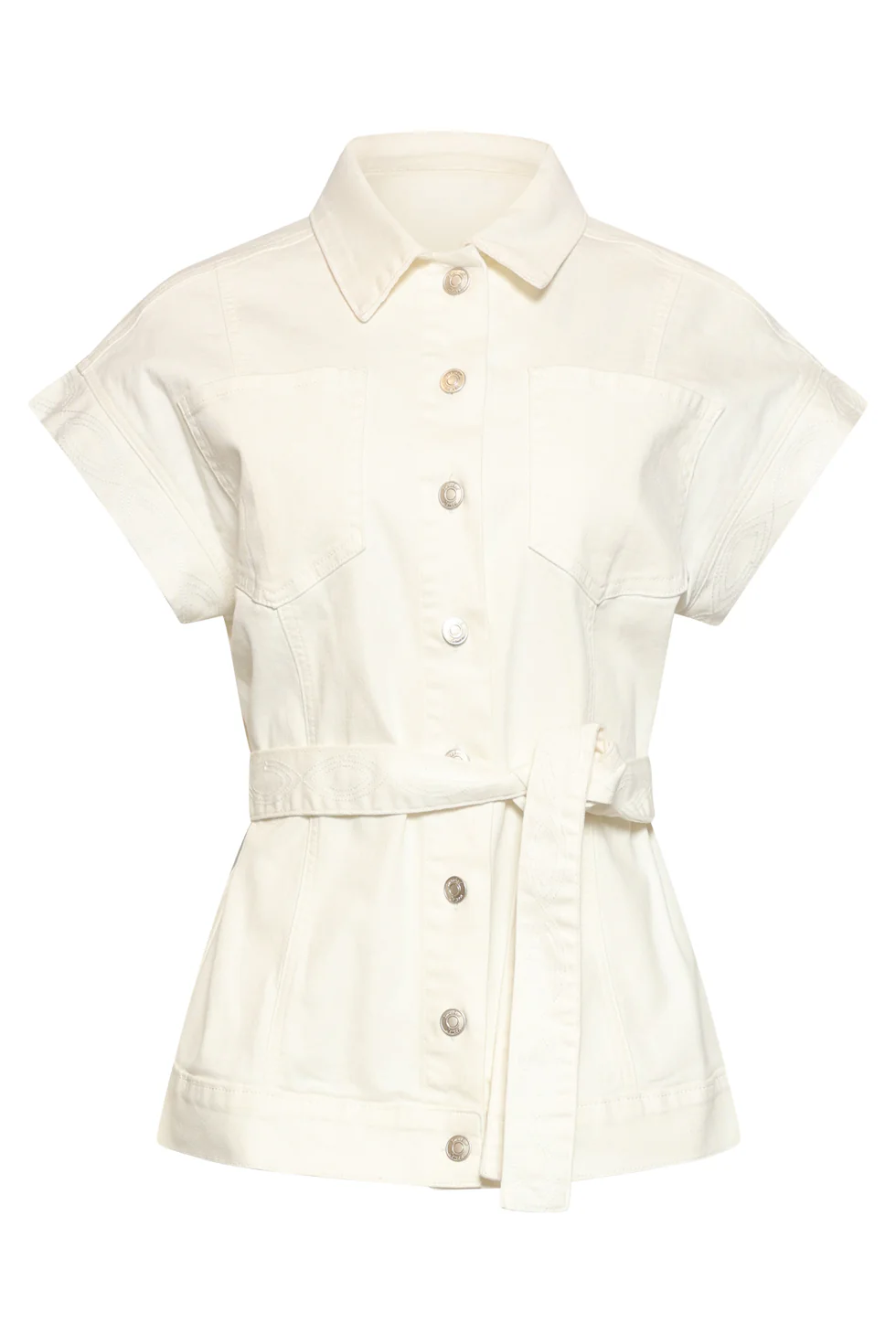 Denim Gilet Met Knoopsluiting En Kapmouwen | White - Image 4