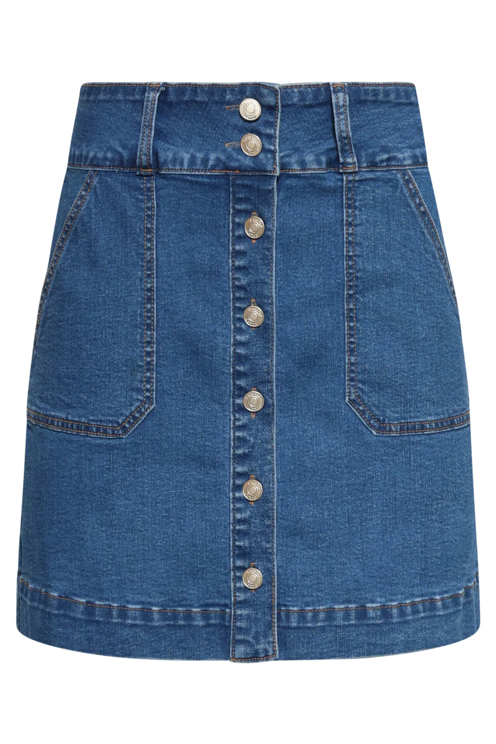 Denim Mini-Rok Met Knoopsluiting En Steekzakken | Medium Blue Denim - Image 11