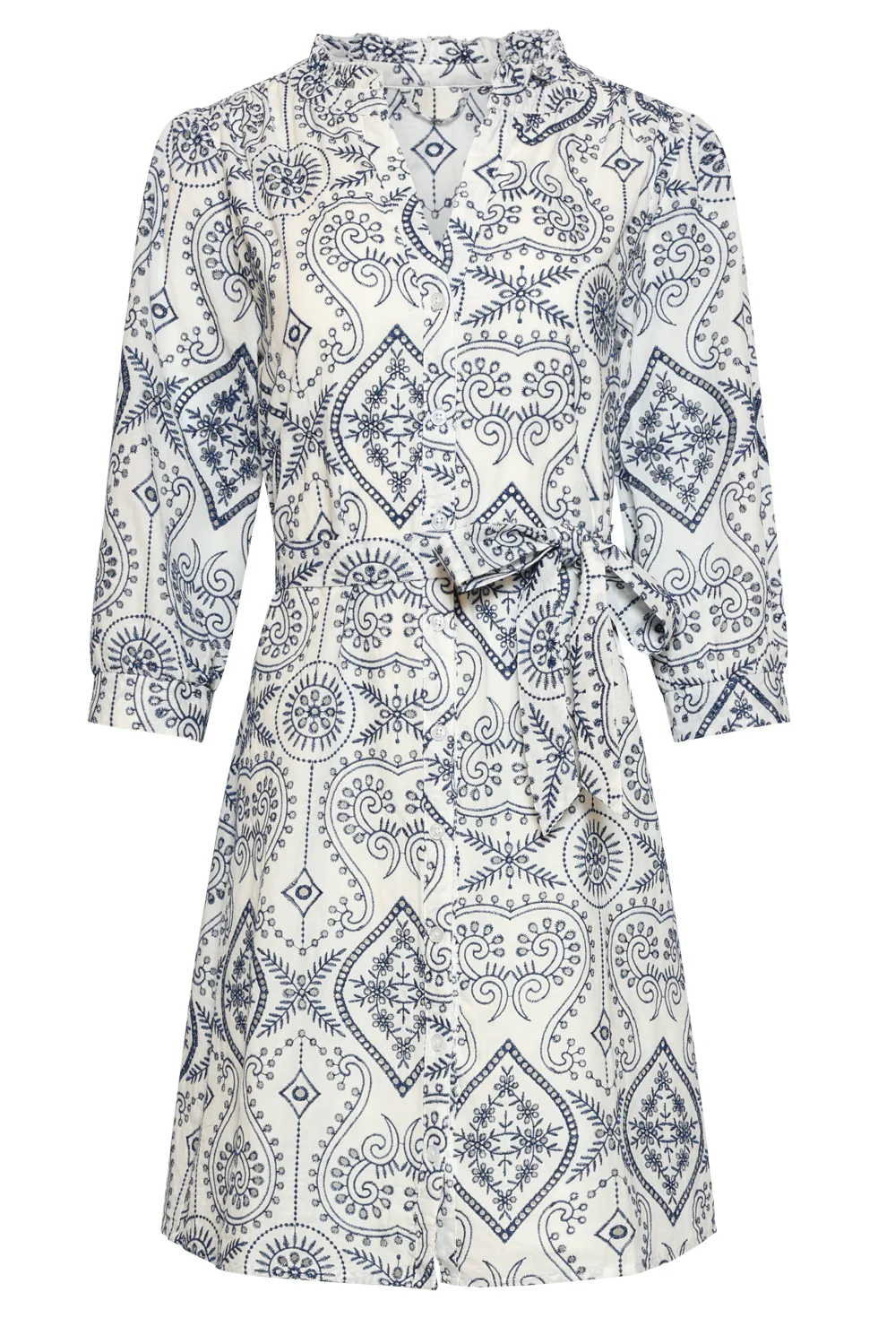 Doorknoopjurk Met Paisley Borduurwerk | White - Navy - Image 2