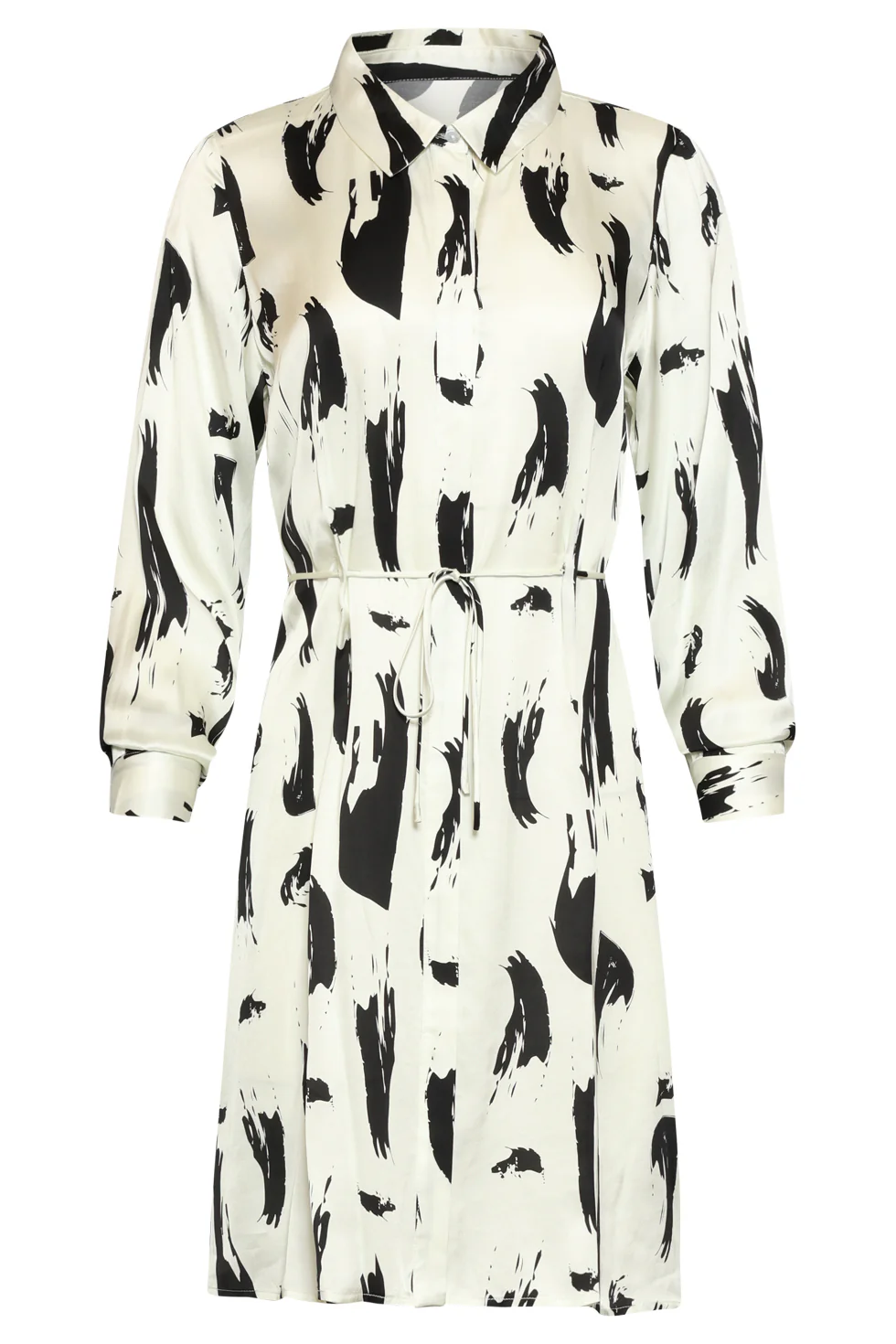 Doorknoopjurk Met Zwart-Witte Abstracte Print | Off White - Black - Image 2