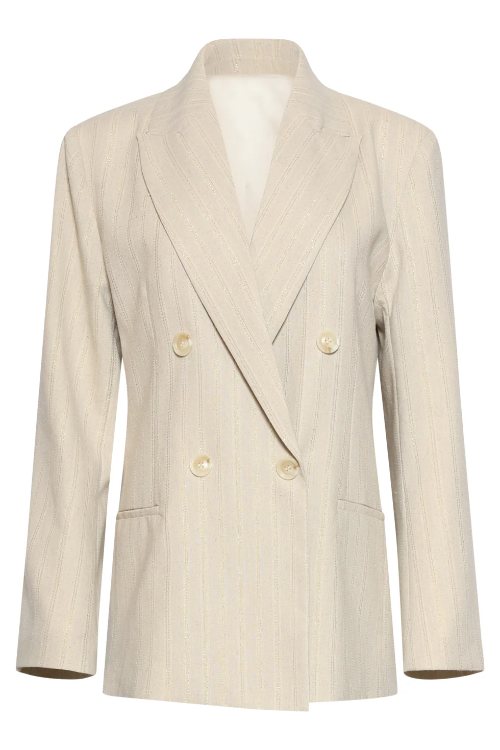Double-Breasted Blazer Met Subtiele Glitter | Sand - Gold - Image 2