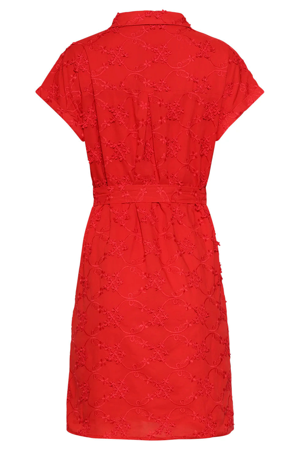 Elegante Doorknoopjurk Met Fijn Bloemen Borduursel | Red - Image 7