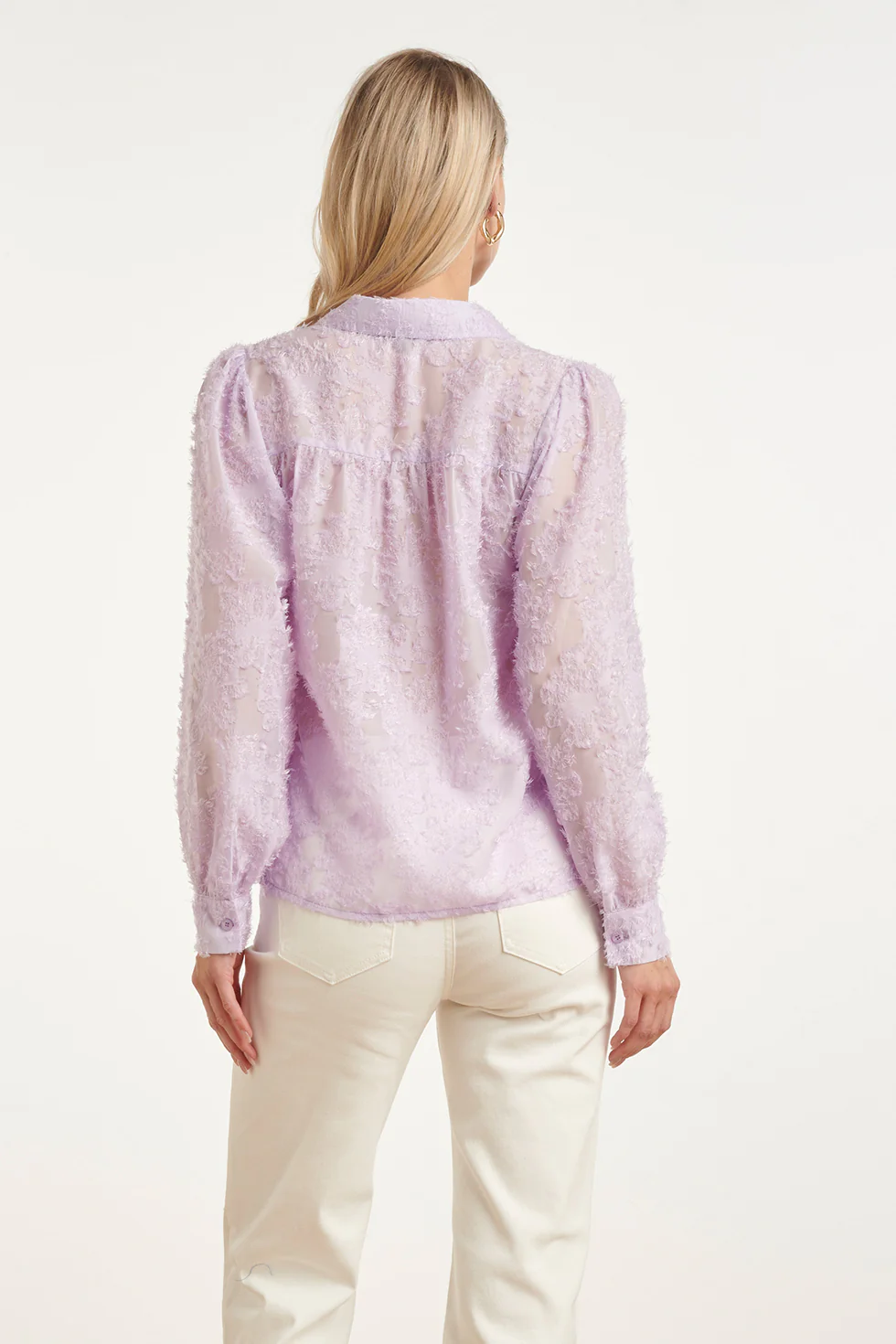 Elegante Doorschijnende Blouse Met Reliëf Print | Lilac - Image 6