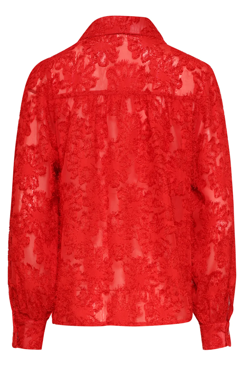 Elegante Doorschijnende Blouse Met Reliëf Print | Red - Image 7