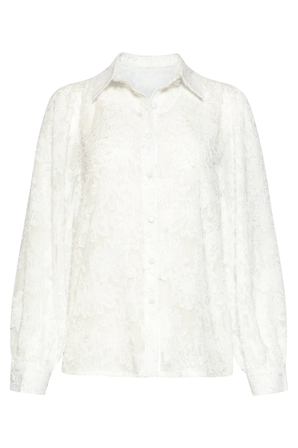 Elegante Doorschijnende Blouse Met Reliëf Print | White - Image 2