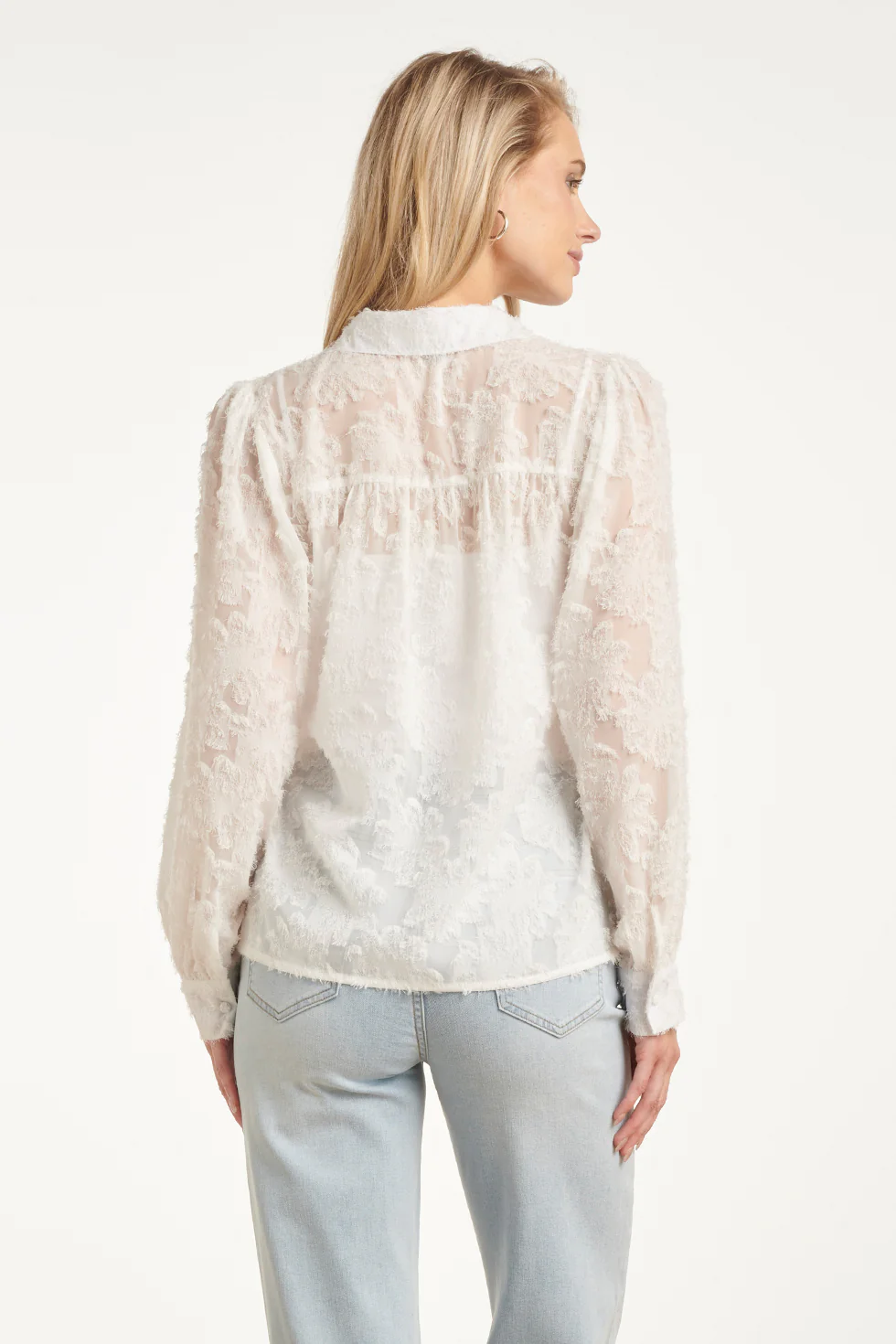 Elegante Doorschijnende Blouse Met Reliëf Print | White - Image 6