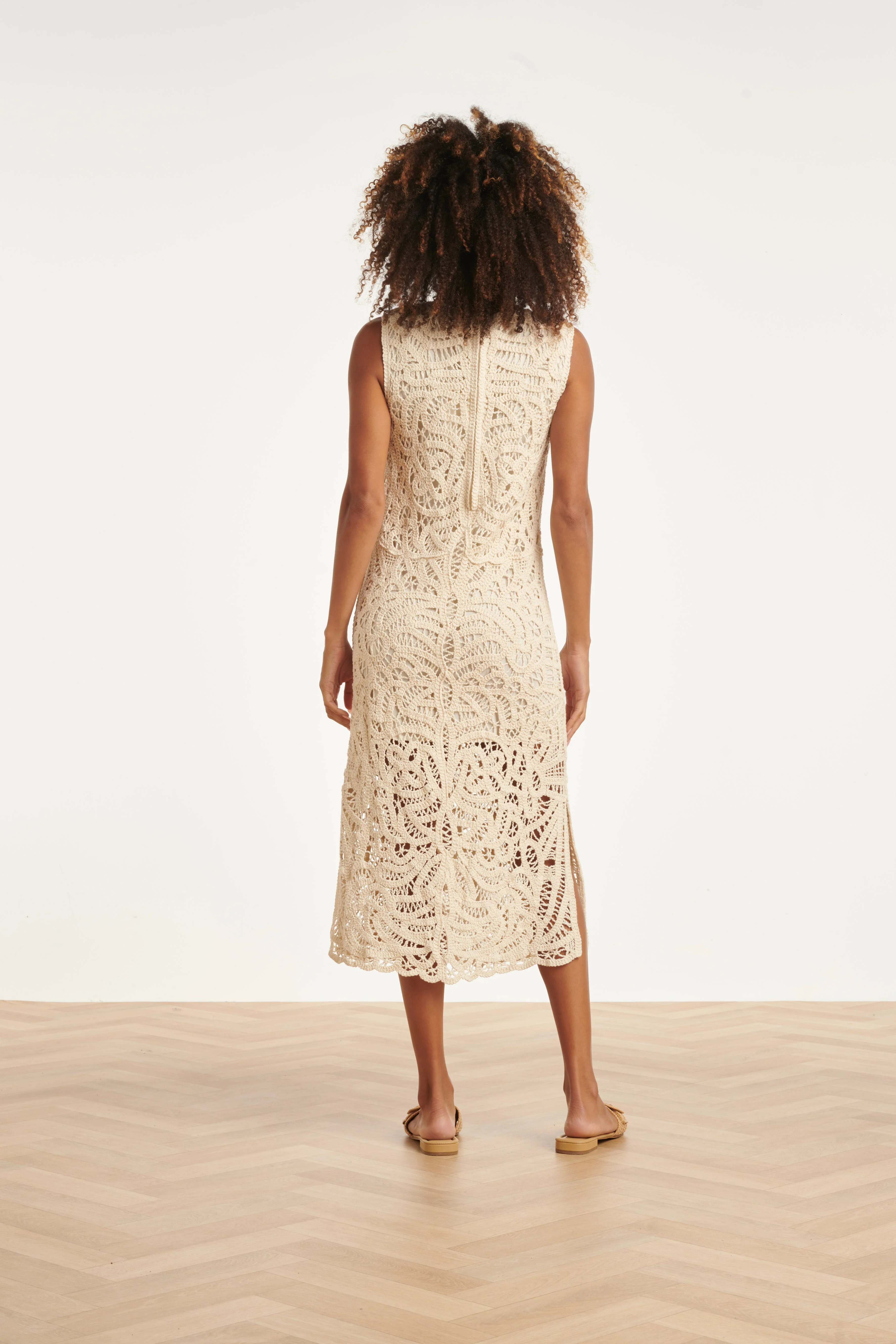 Elegante Gehaakte Jurk Met Bloemenprint In Off-White | Off White - Image 6