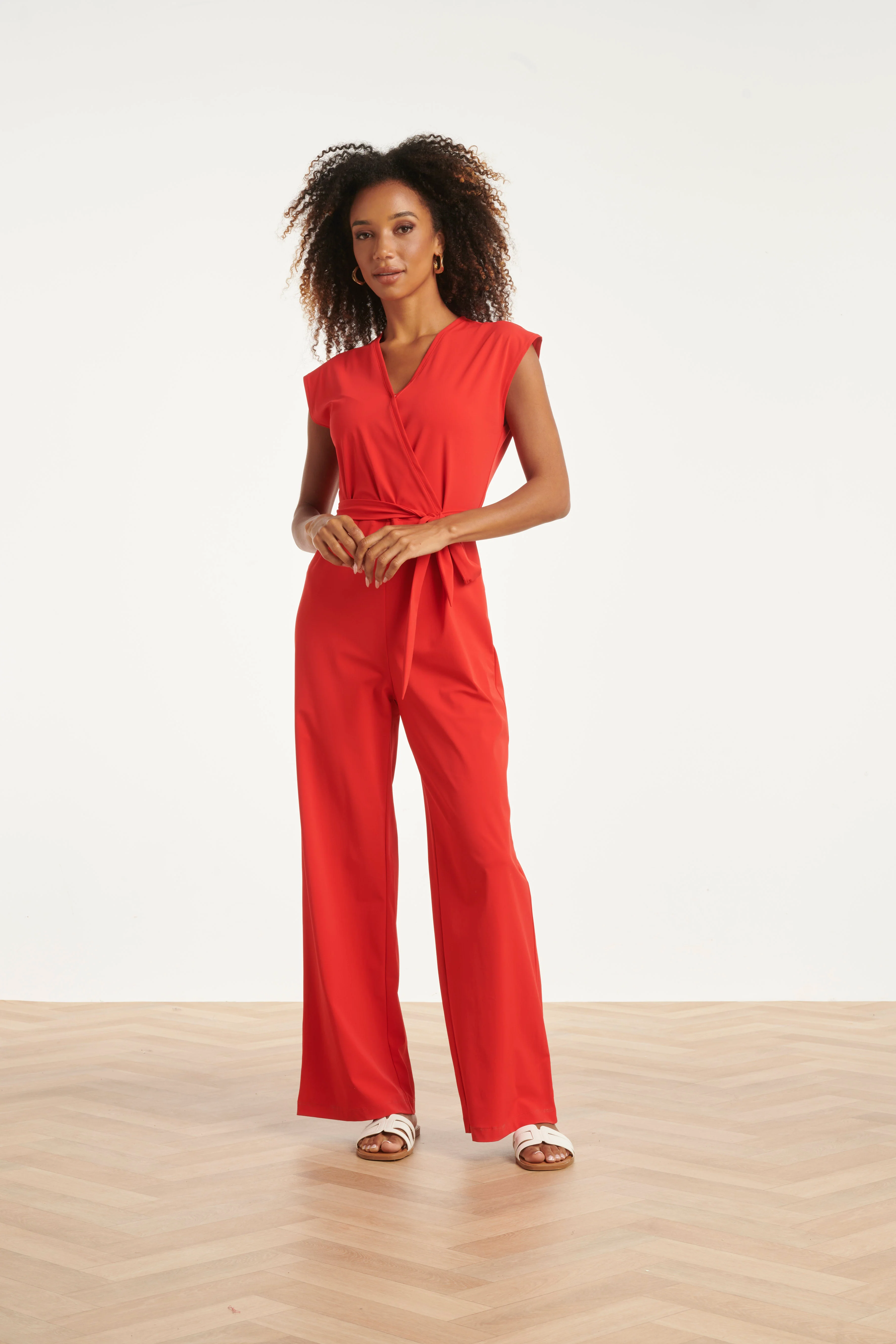 Elegante Jumpsuit In Travel Kwaliteit Met Wijde Pijp | Red