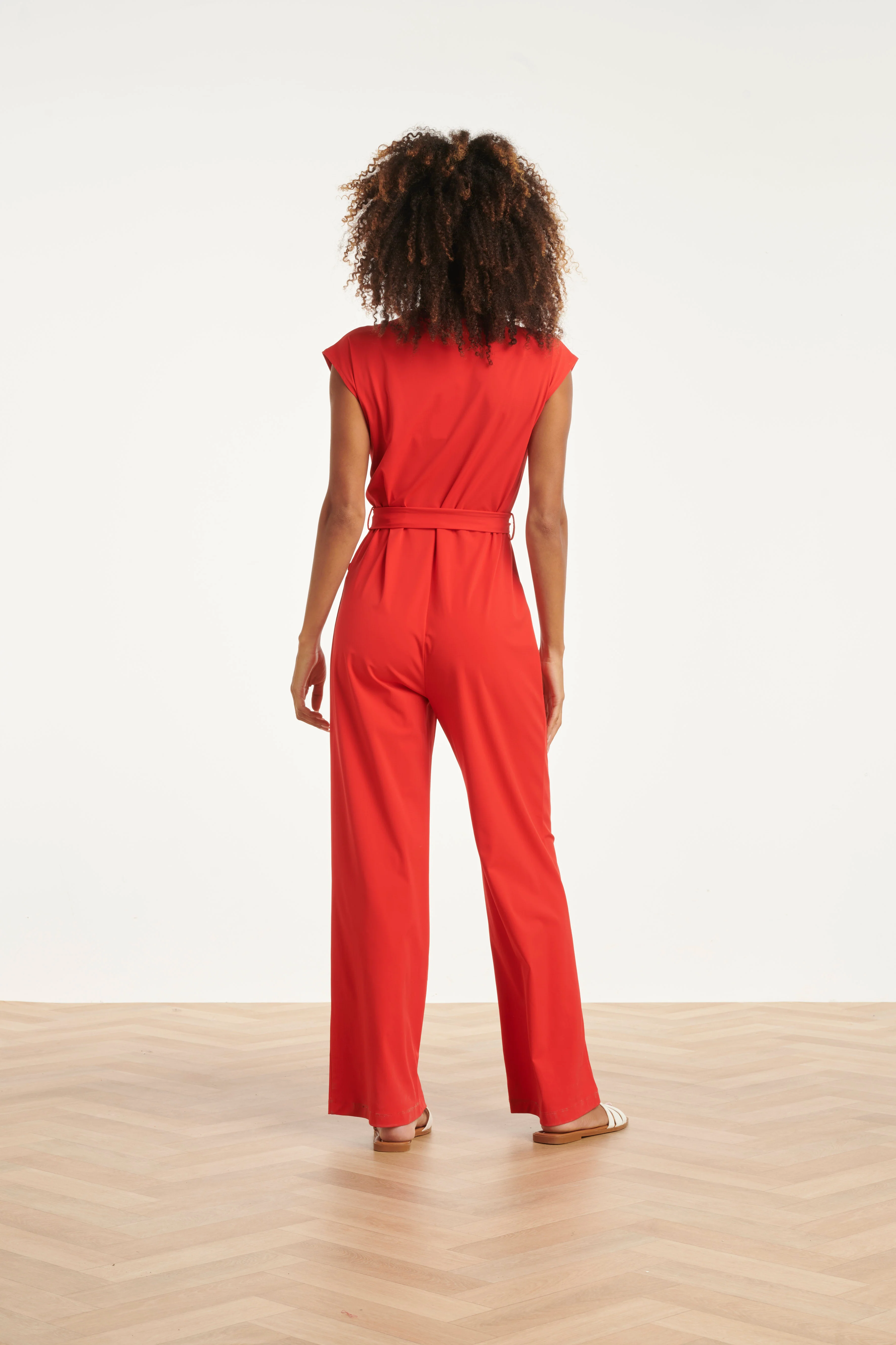 Elegante Jumpsuit In Travel Kwaliteit Met Wijde Pijp | Red - Image 6