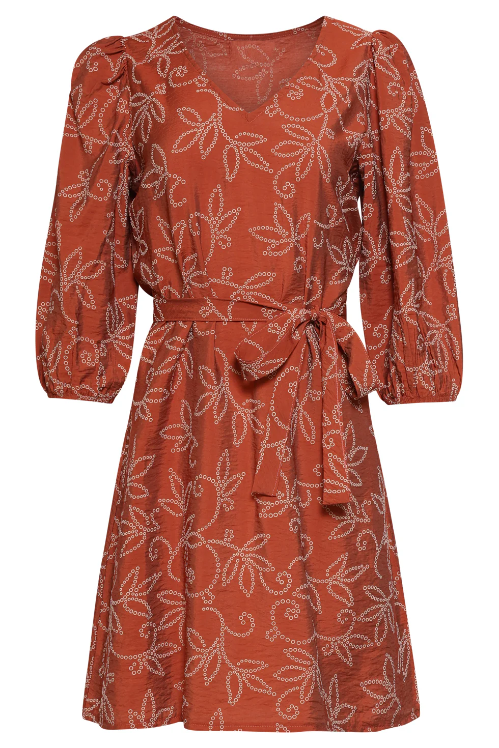 Elegante Jurk Met Verfijnde Bloem Print En Tailleceintuur | Brique - Image 11