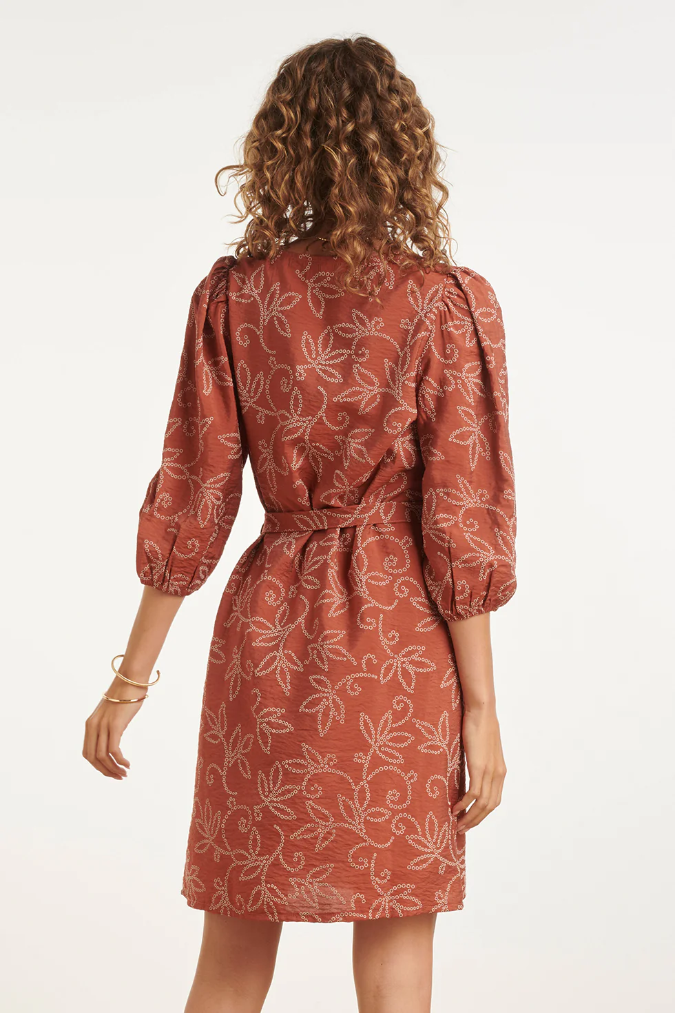 Elegante Jurk Met Verfijnde Bloem Print En Tailleceintuur | Brique - Image 12