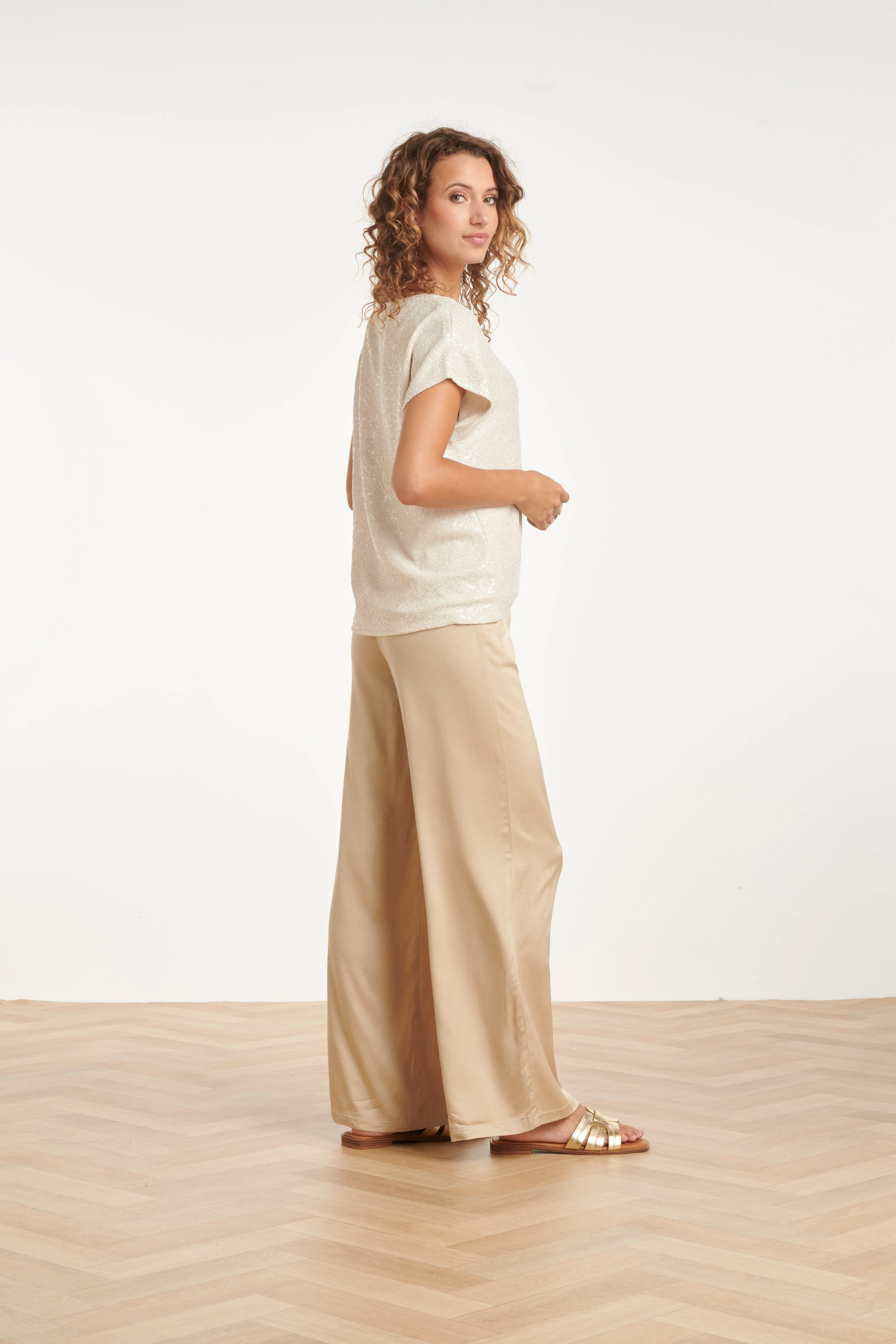 Elegante Top Met Pailletten En Korte Mouwen | Sand - Dark Sand - Image 5