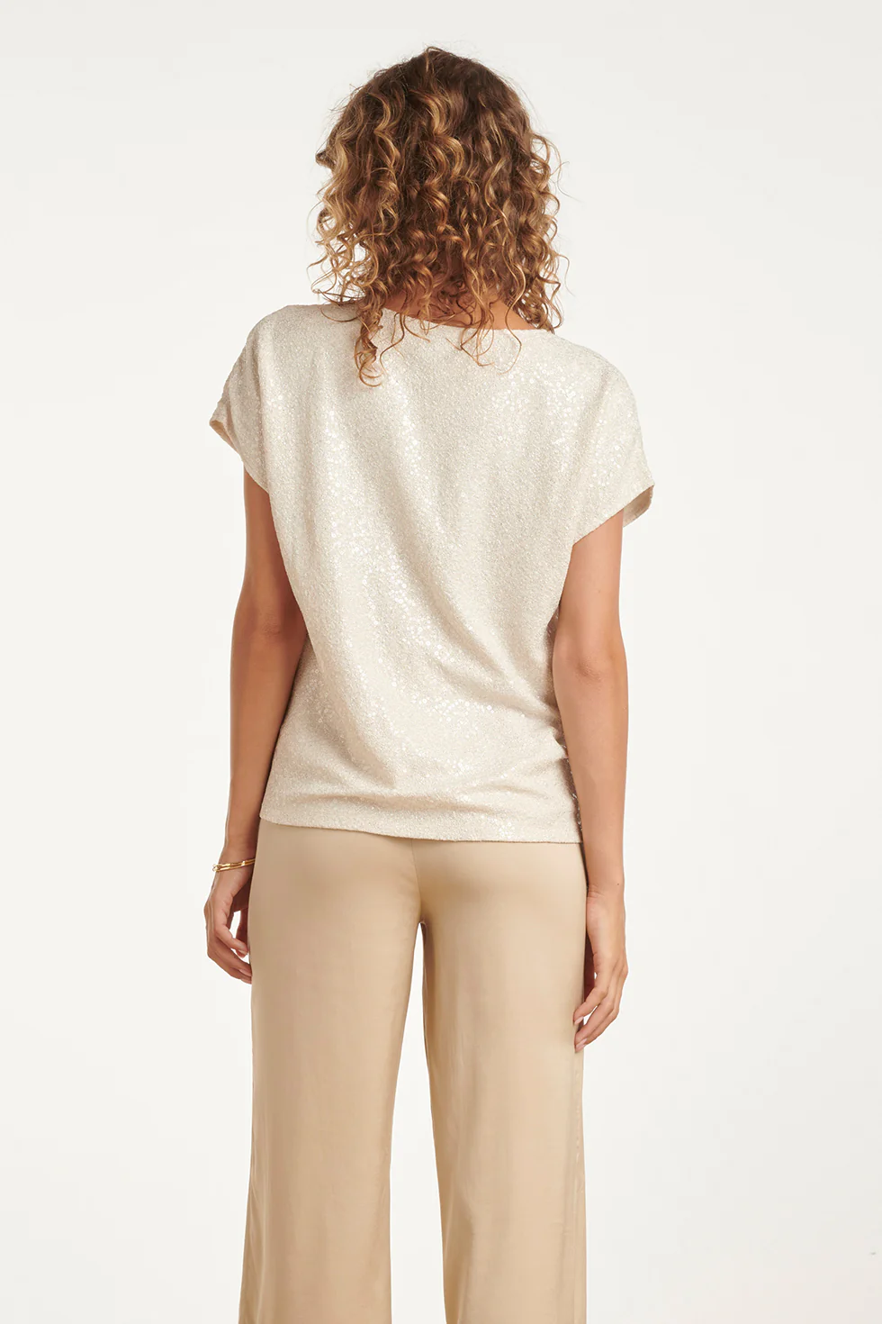 Elegante Top Met Pailletten En Korte Mouwen | Sand - Dark Sand - Image 6