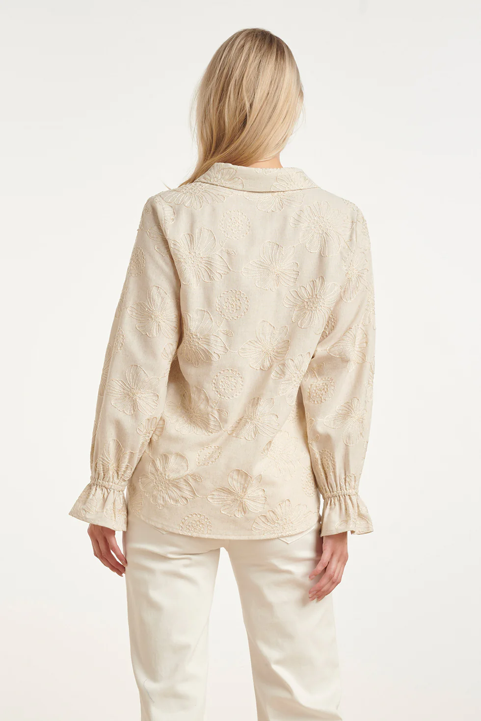 Elegante Zandkleurige Blouse Met Bloemenprint En Ruches | Sand - Gold - Image 6