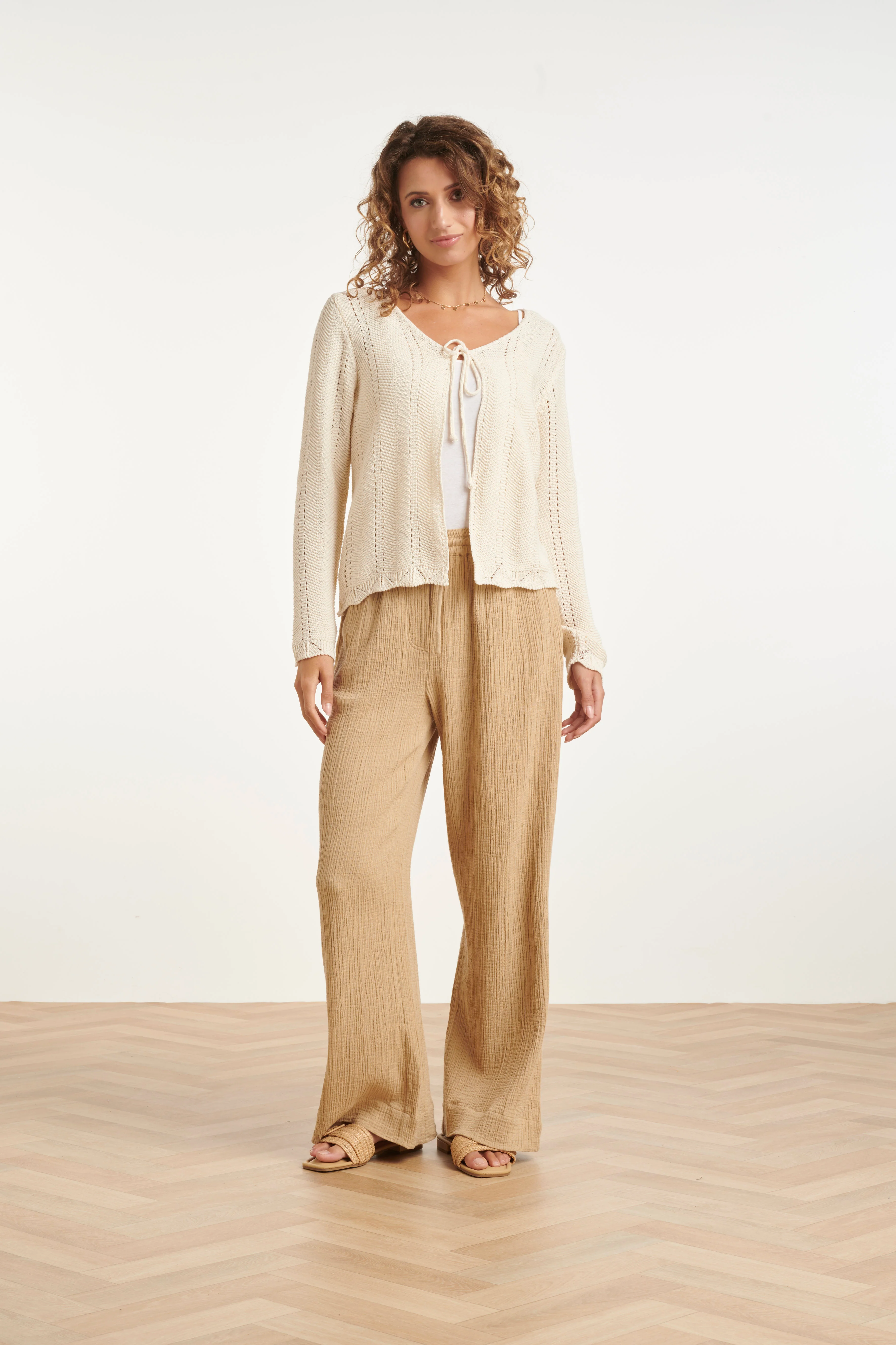 Gebreid Cardigan Met Ajourpatroon En Strikje | Off White
