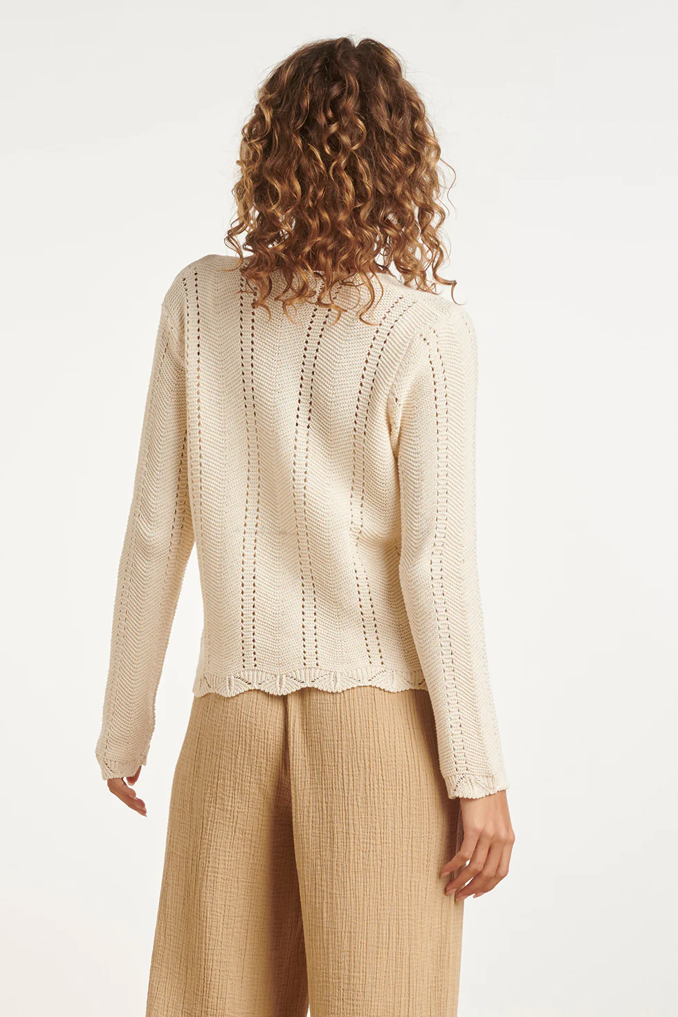 Gebreid Cardigan Met Ajourpatroon En Strikje | Off White - Image 12