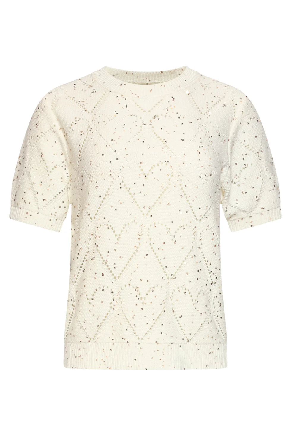 Gebreide Top Met Hartjesprint En Pailletten | Off White - Image 4
