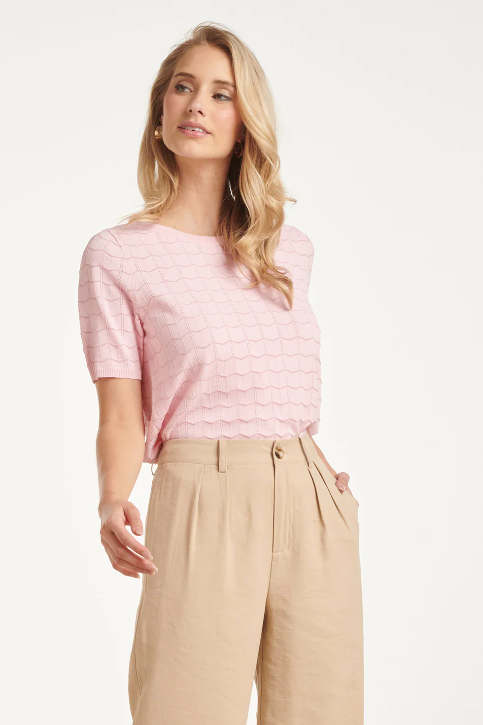 Gebreide Top Met Lurex Golvende Texture | Pink - Gold - Image 4