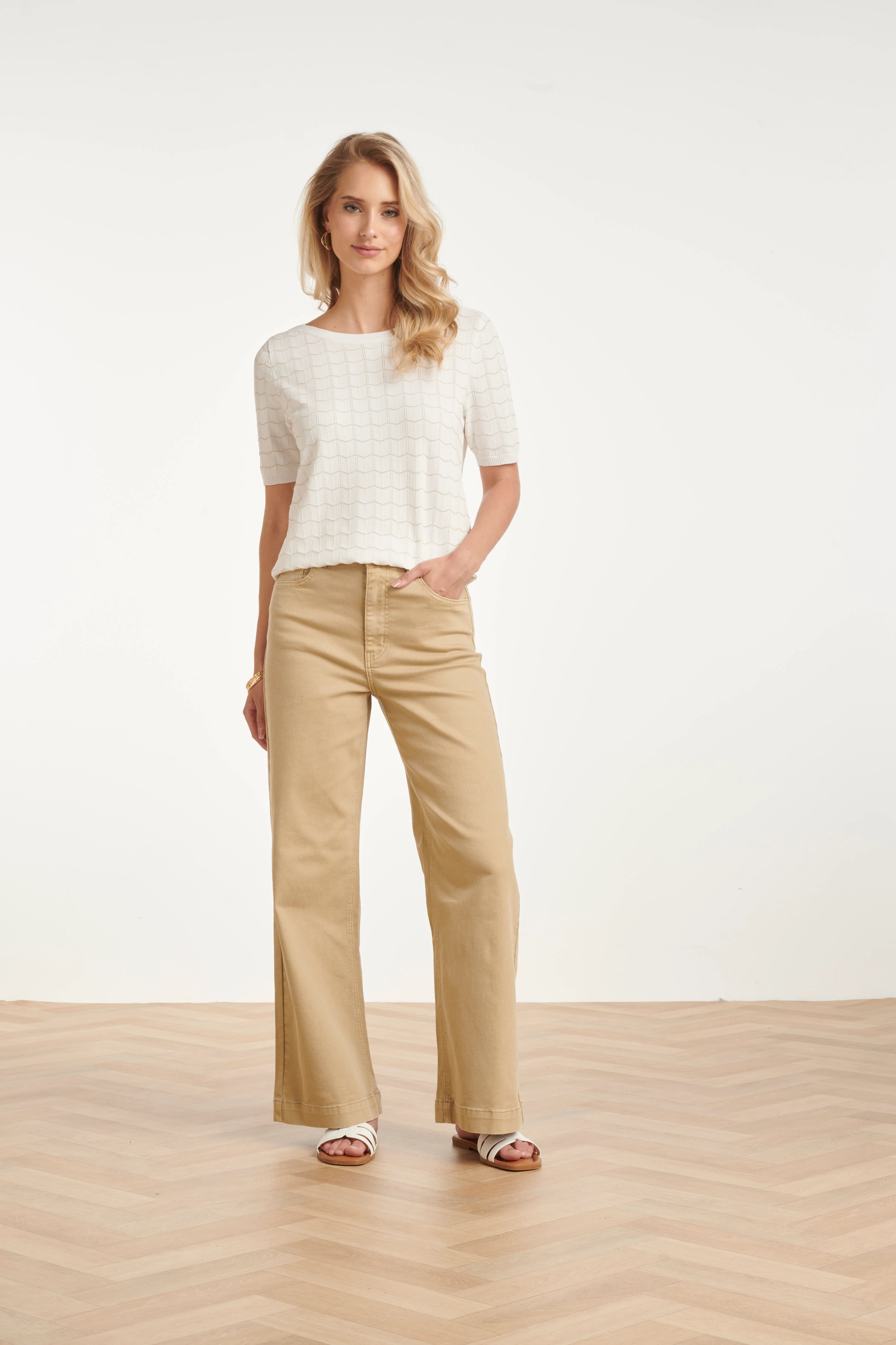 Gebreide Top Met Lurex Golvende Texture | White - Gold