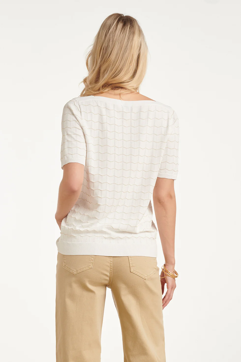 Gebreide Top Met Lurex Golvende Texture | White - Gold - Image 12