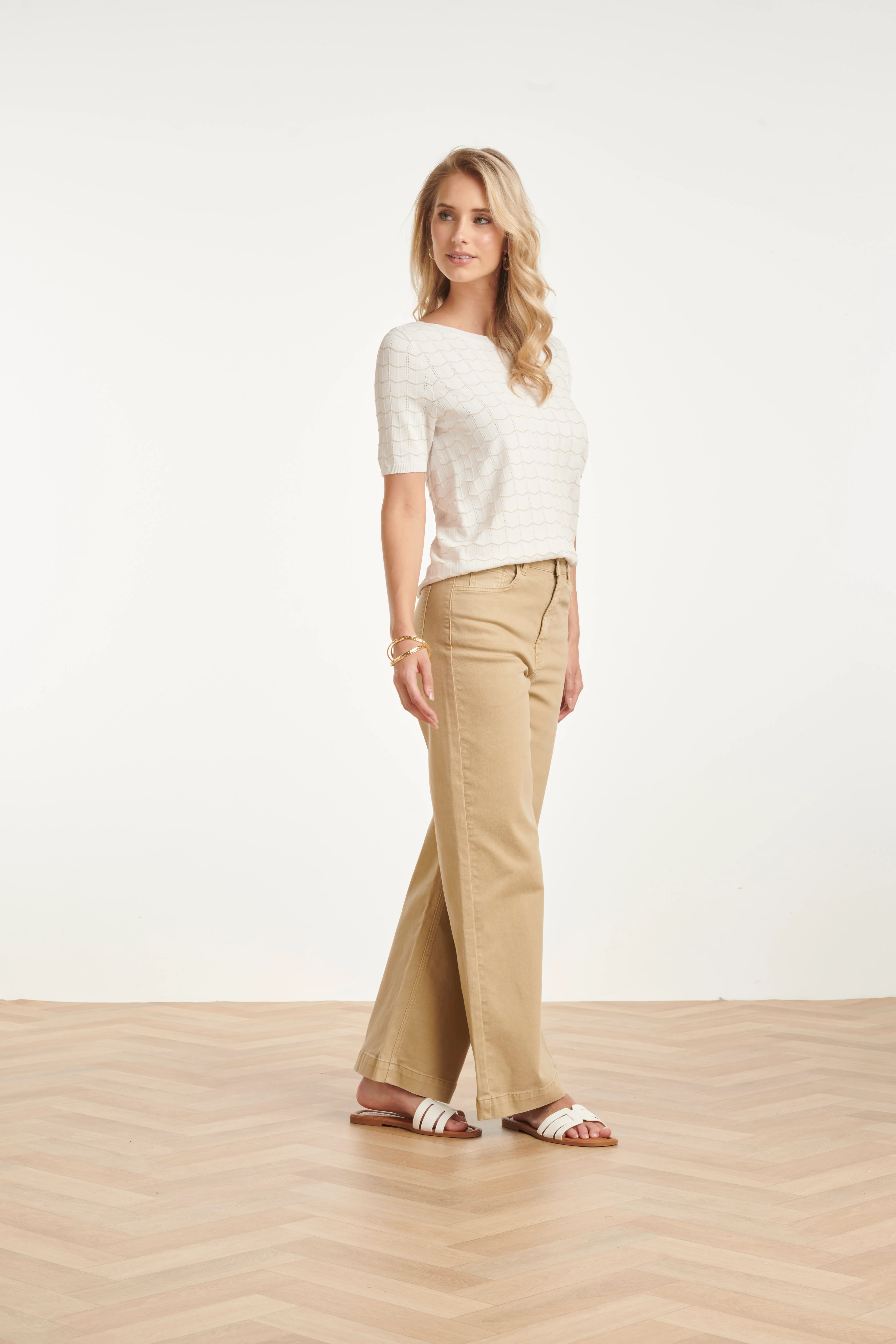 Gebreide Top Met Lurex Golvende Texture | White - Gold - Image 5