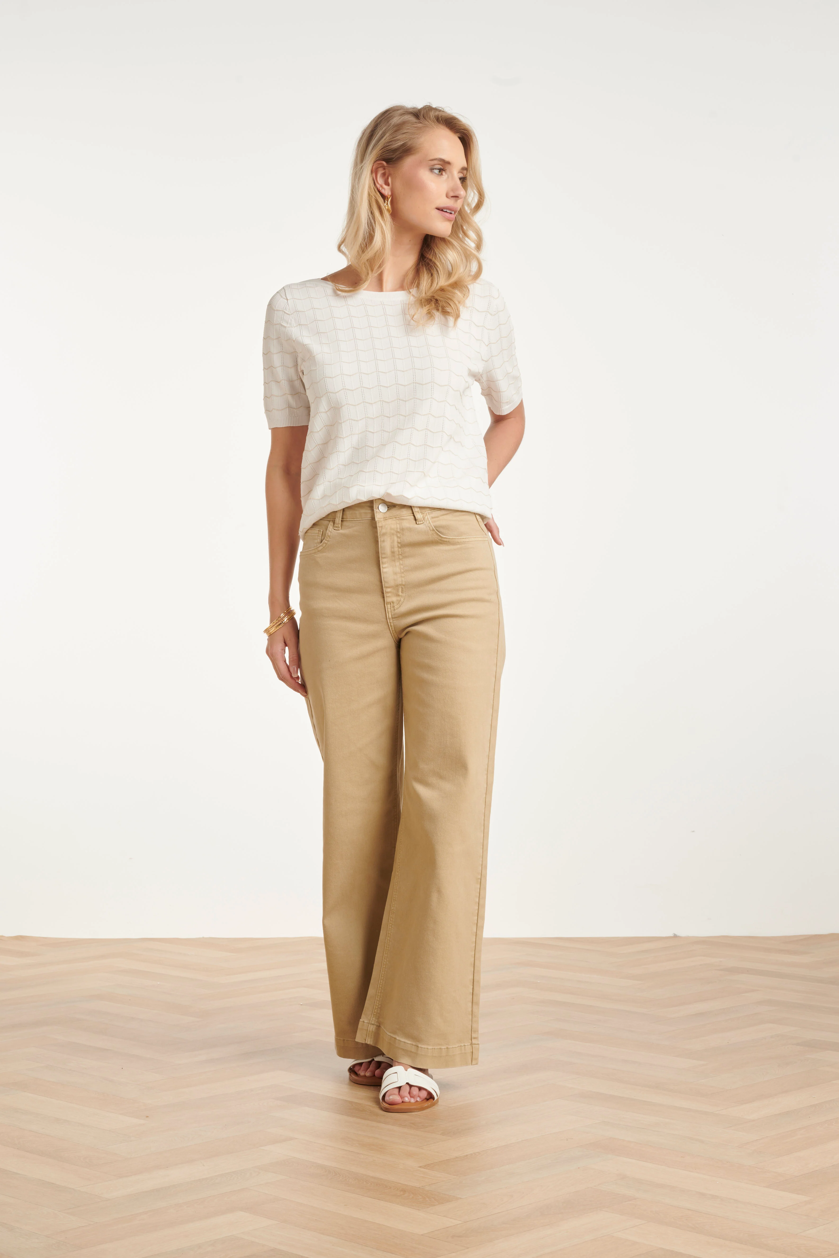 Gebreide Top Met Lurex Golvende Texture | White - Gold - Image 6