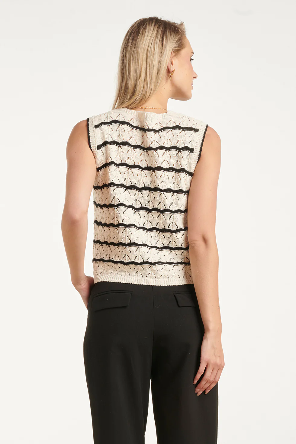 Gebreide Top Met Trendy Vetersluiting | Off White - Black - Image 12