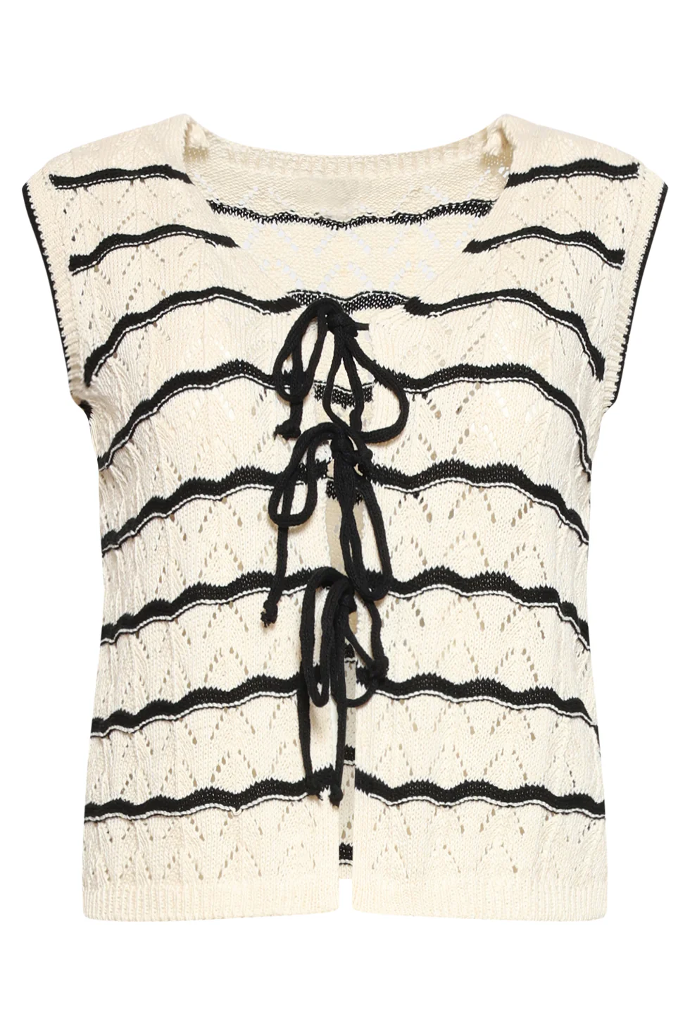Gebreide Top Met Trendy Vetersluiting | Off White - Black - Image 4