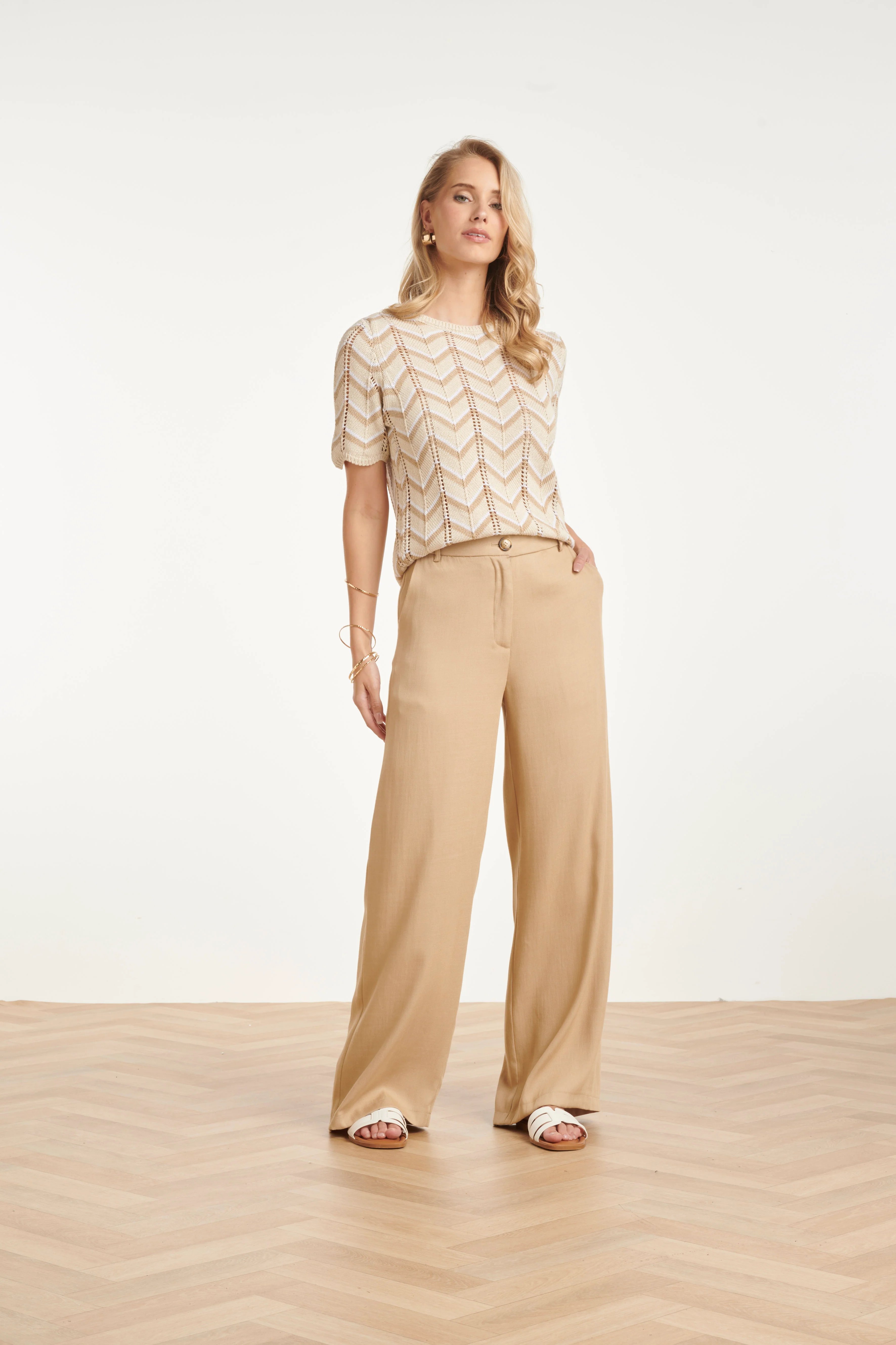 Gebreide Top Met Zigzag Print En Ajourdetails | Sand - Off White