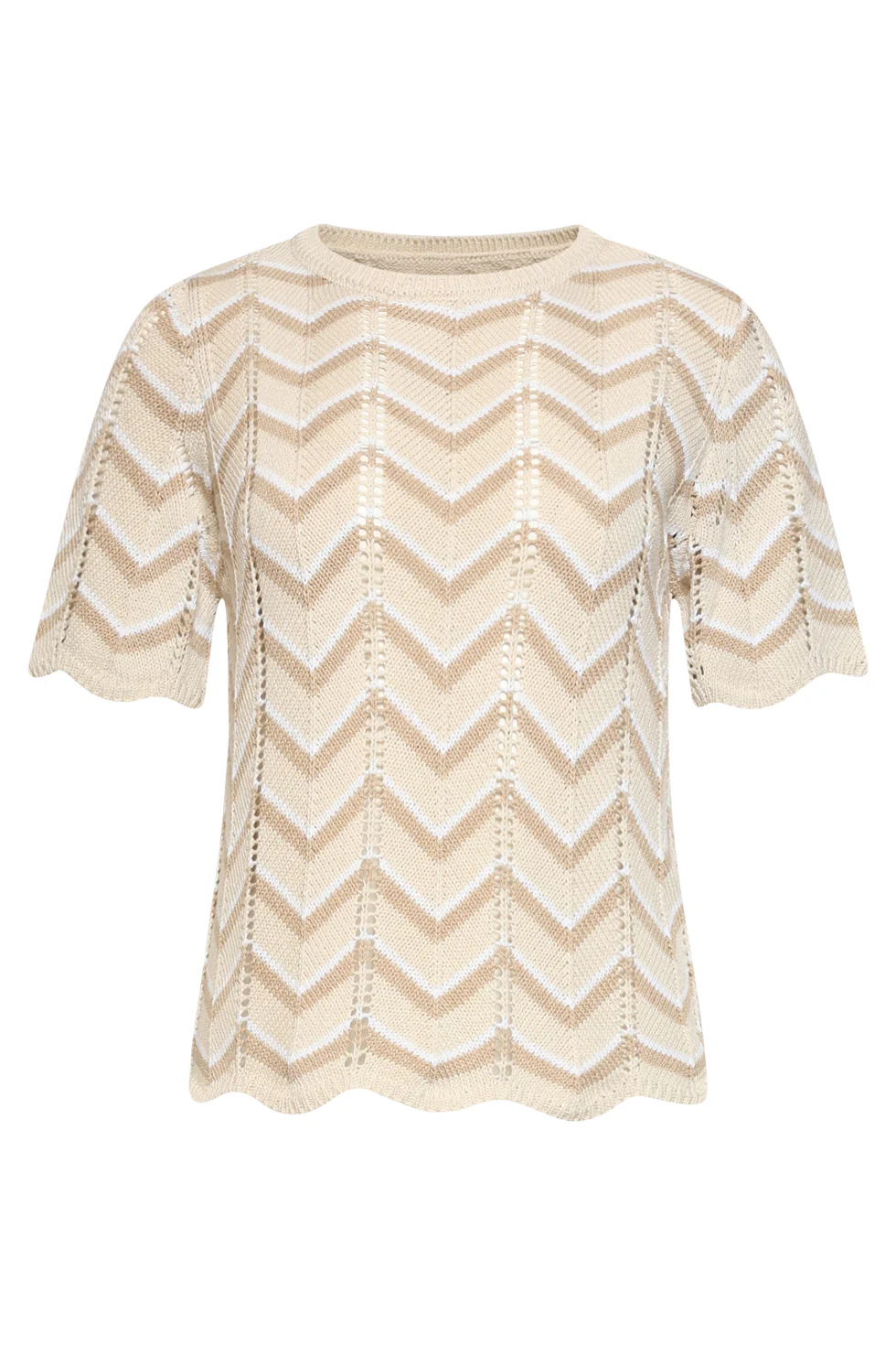 Gebreide Top Met Zigzag Print En Ajourdetails | Sand - Off White - Image 4