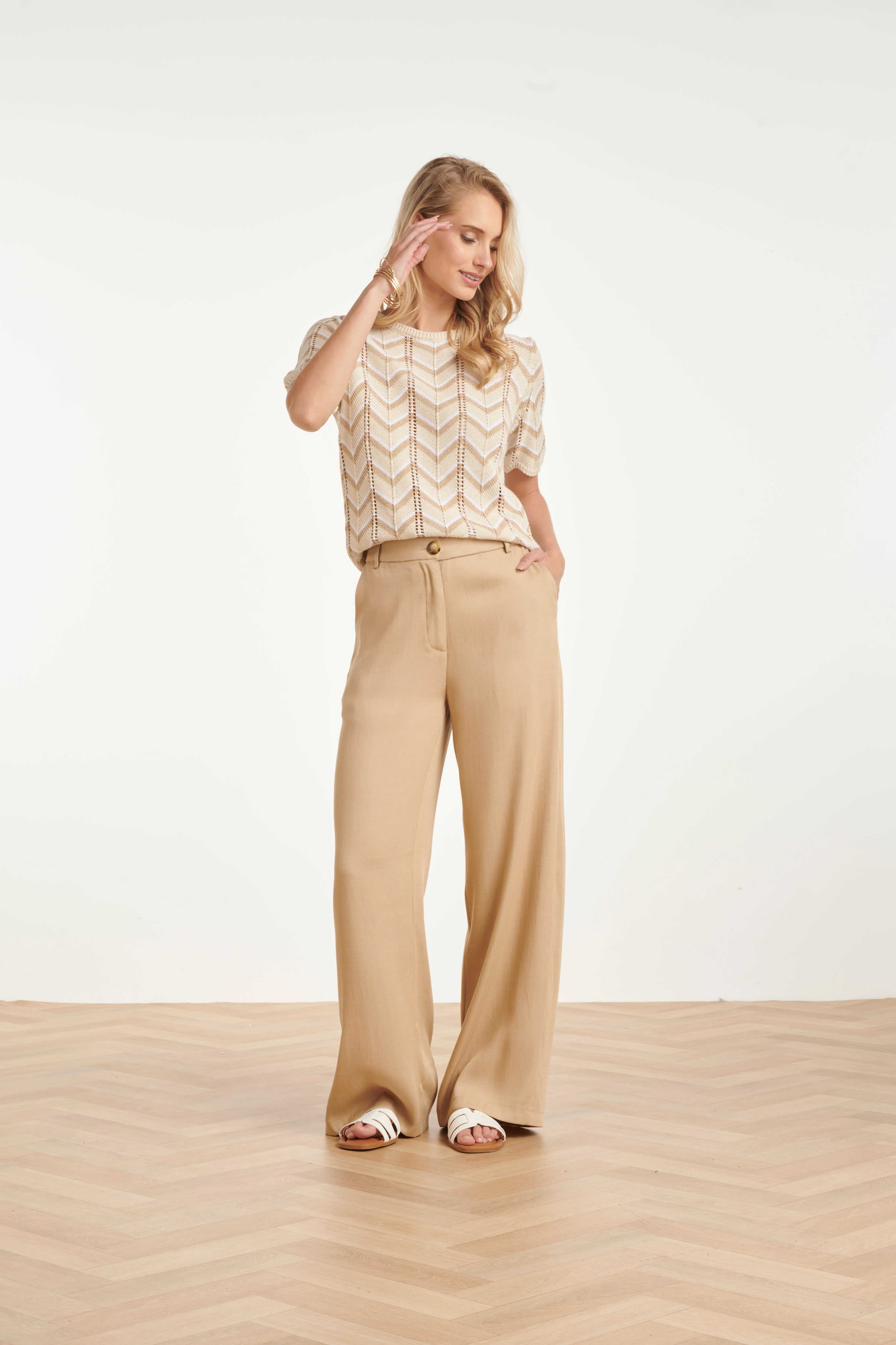 Gebreide Top Met Zigzag Print En Ajourdetails | Sand - Off White - Image 6