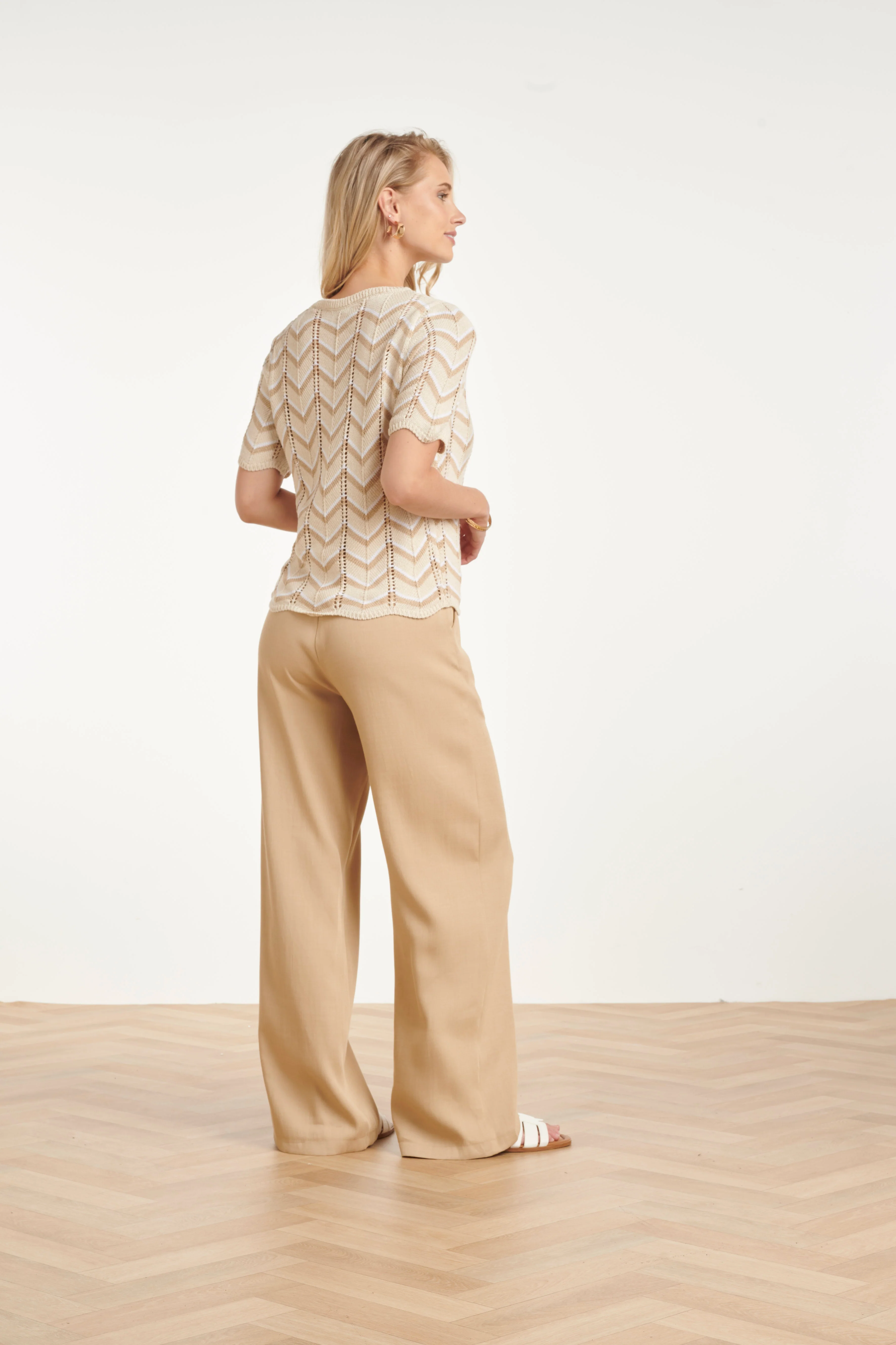 Gebreide Top Met Zigzag Print En Ajourdetails | Sand - Off White - Image 7