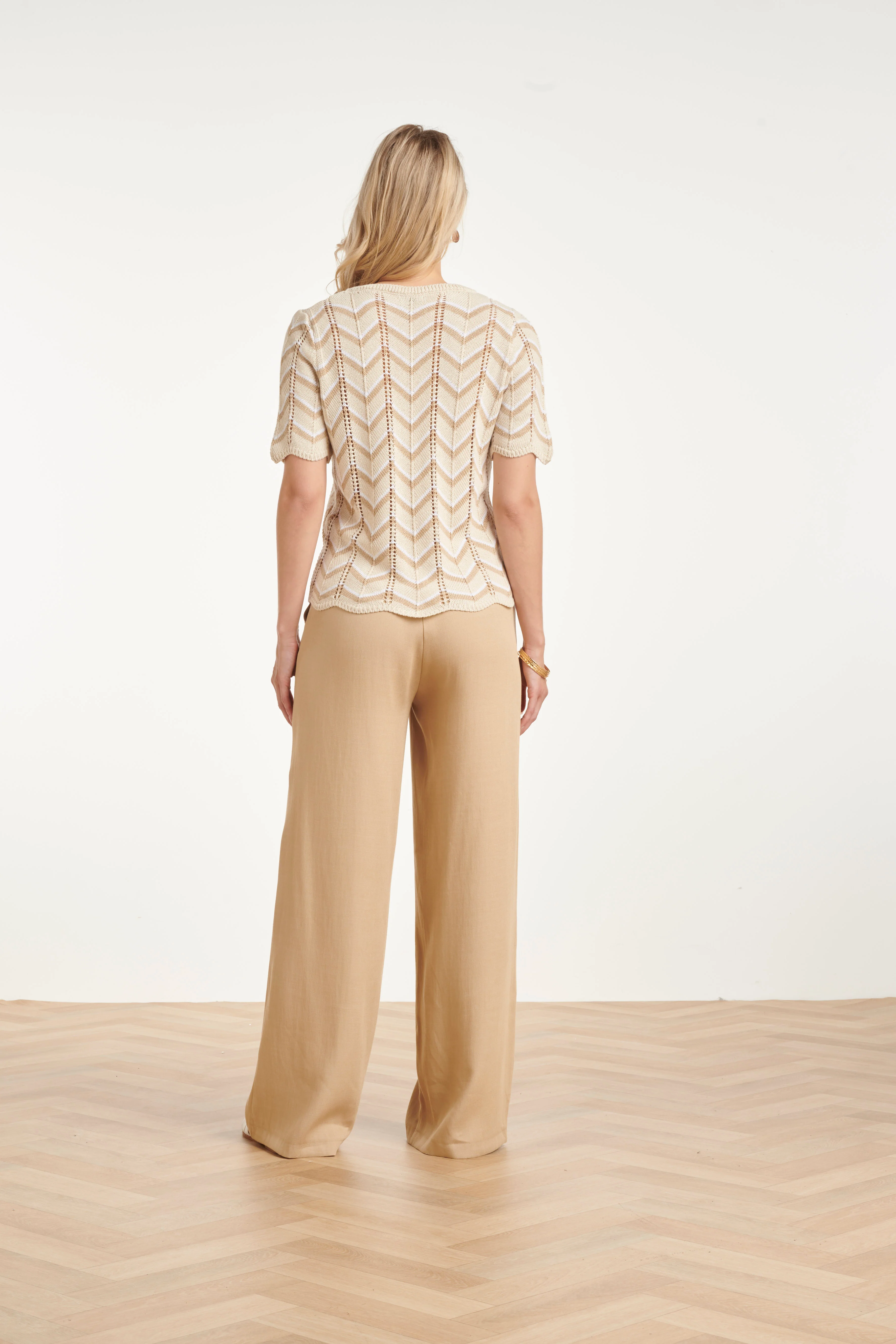 Gebreide Top Met Zigzag Print En Ajourdetails | Sand - Off White - Image 9