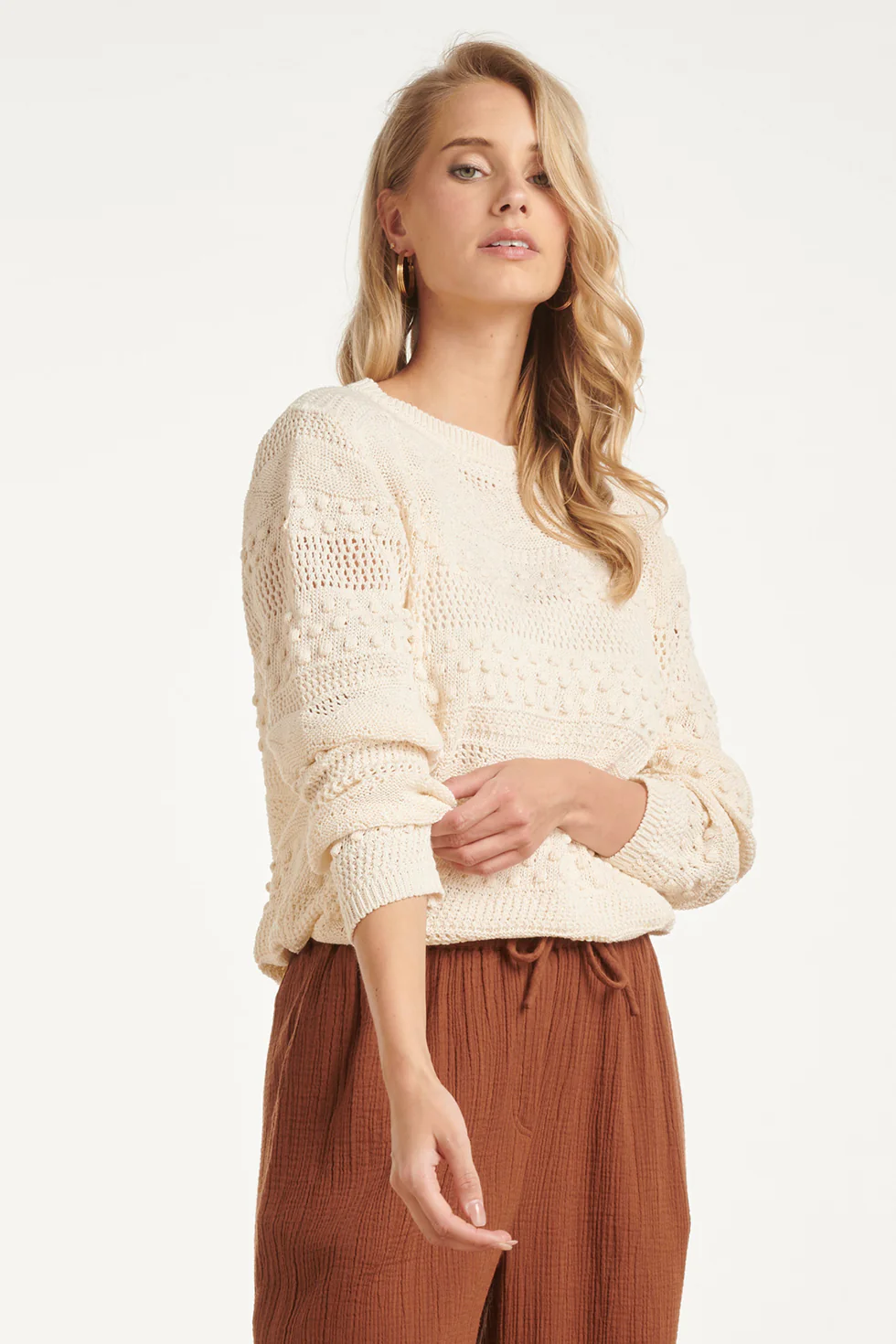 Gebreide Trui Met Reliëfpatroon En Ronde Hals | Off White - Image 8