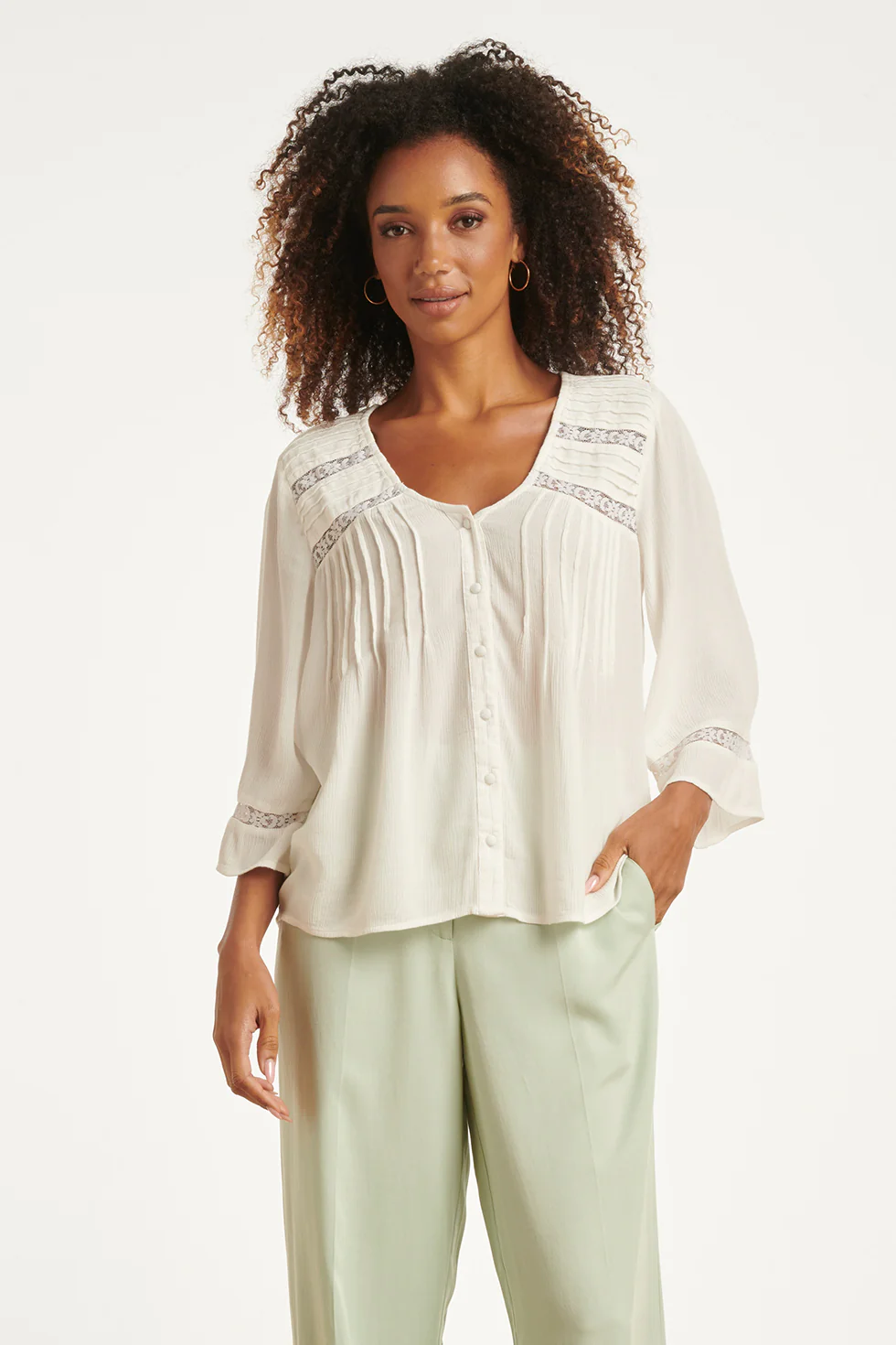 Gebroken Wit Blouse Met Kant En Fijne Details | Off White - Image 2